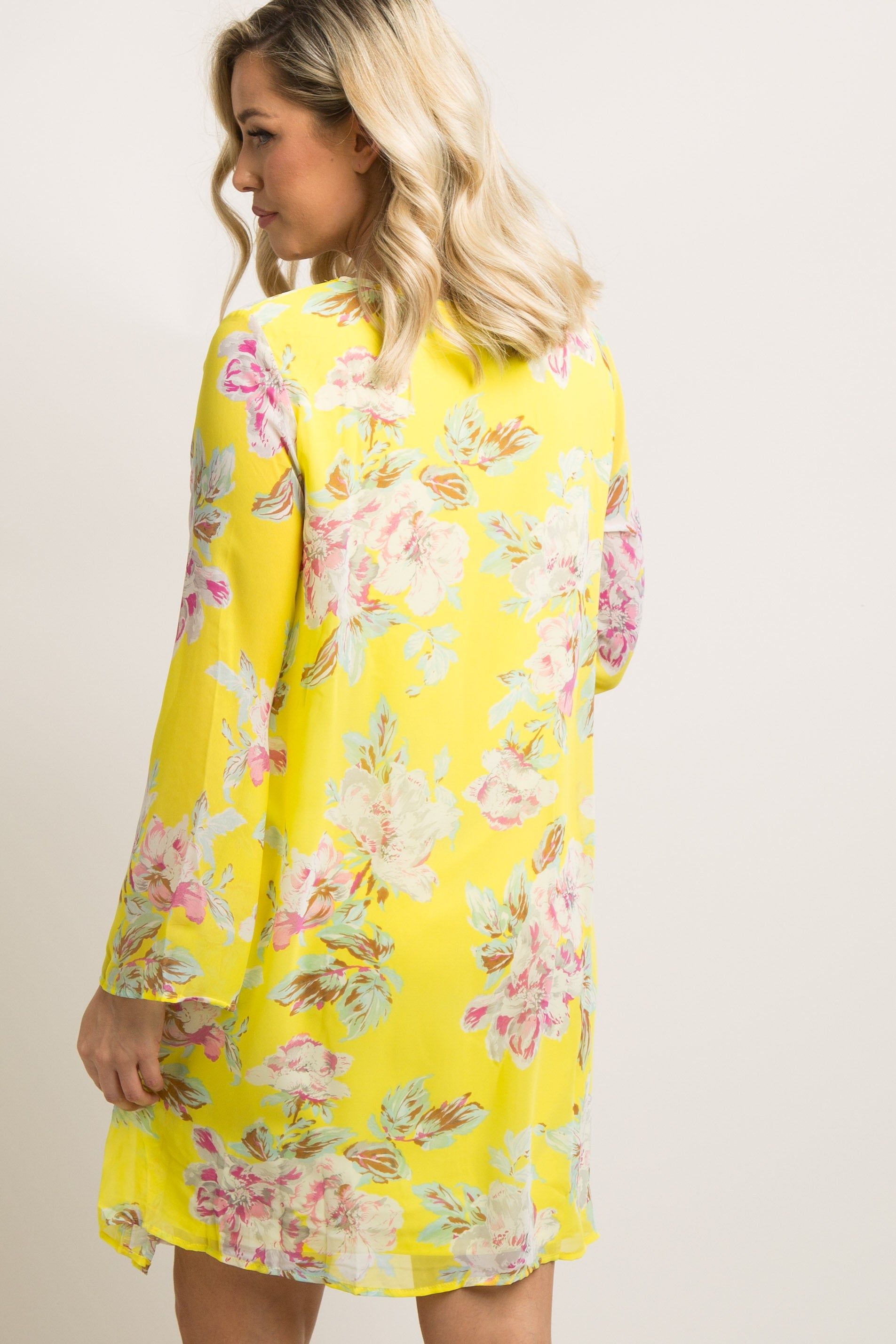 PinkBlush Yellow Floral Printed V-Neck Chiffon Maternity Dress sold by Pinkblush product image thumbnail 3