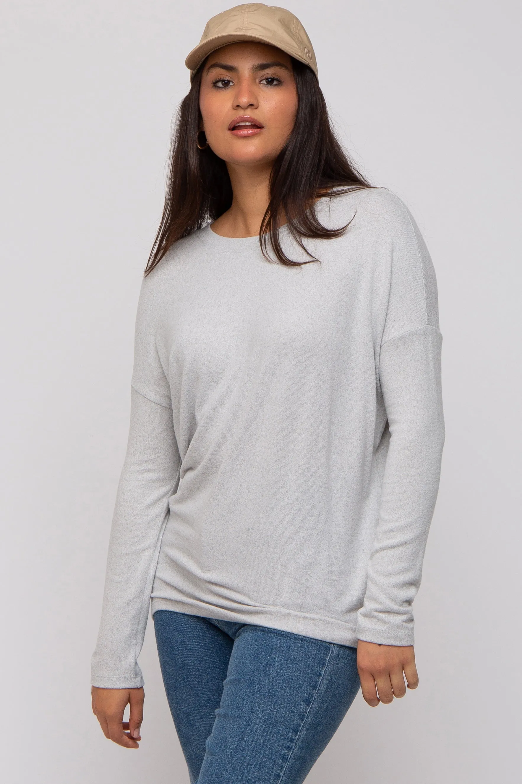 Heather Grey Knit Long Sleeve Top sold by Pinkblush