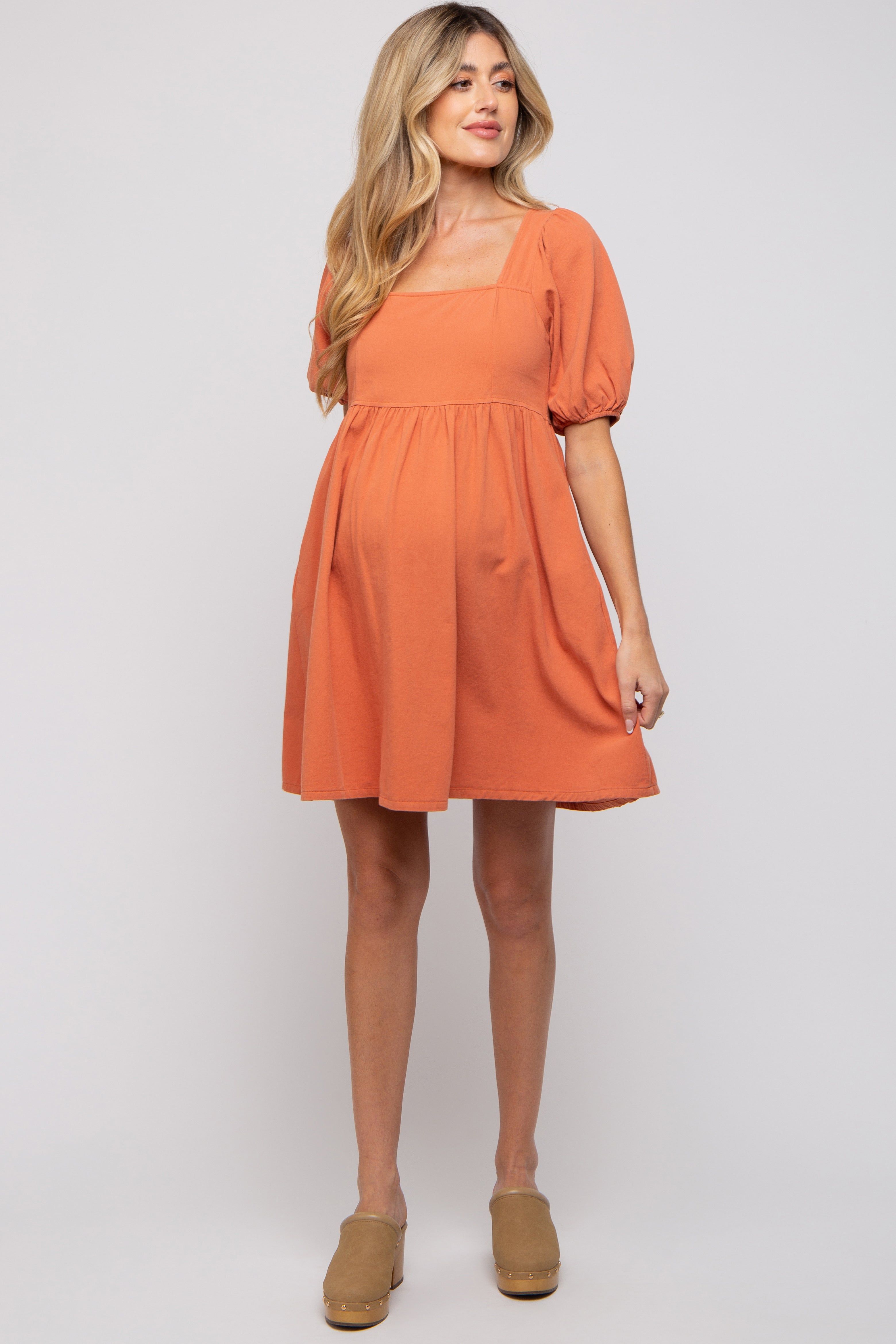 Rust Square Neck Maternity Mini Dress sold by Pinkblush product image thumbnail 5