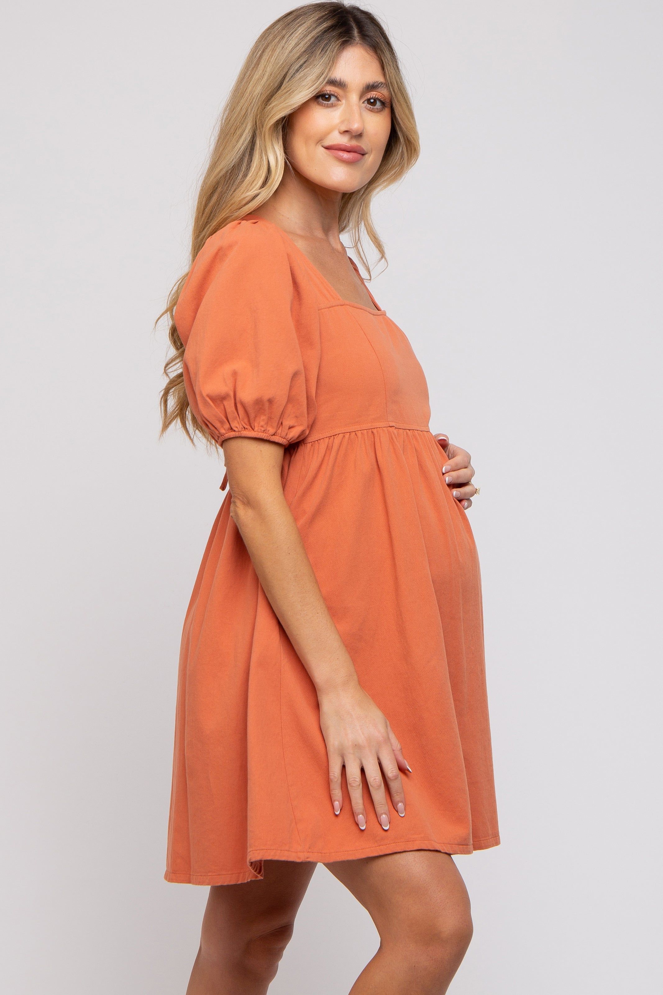 Rust Square Neck Maternity Mini Dress sold by Pinkblush product image thumbnail 2