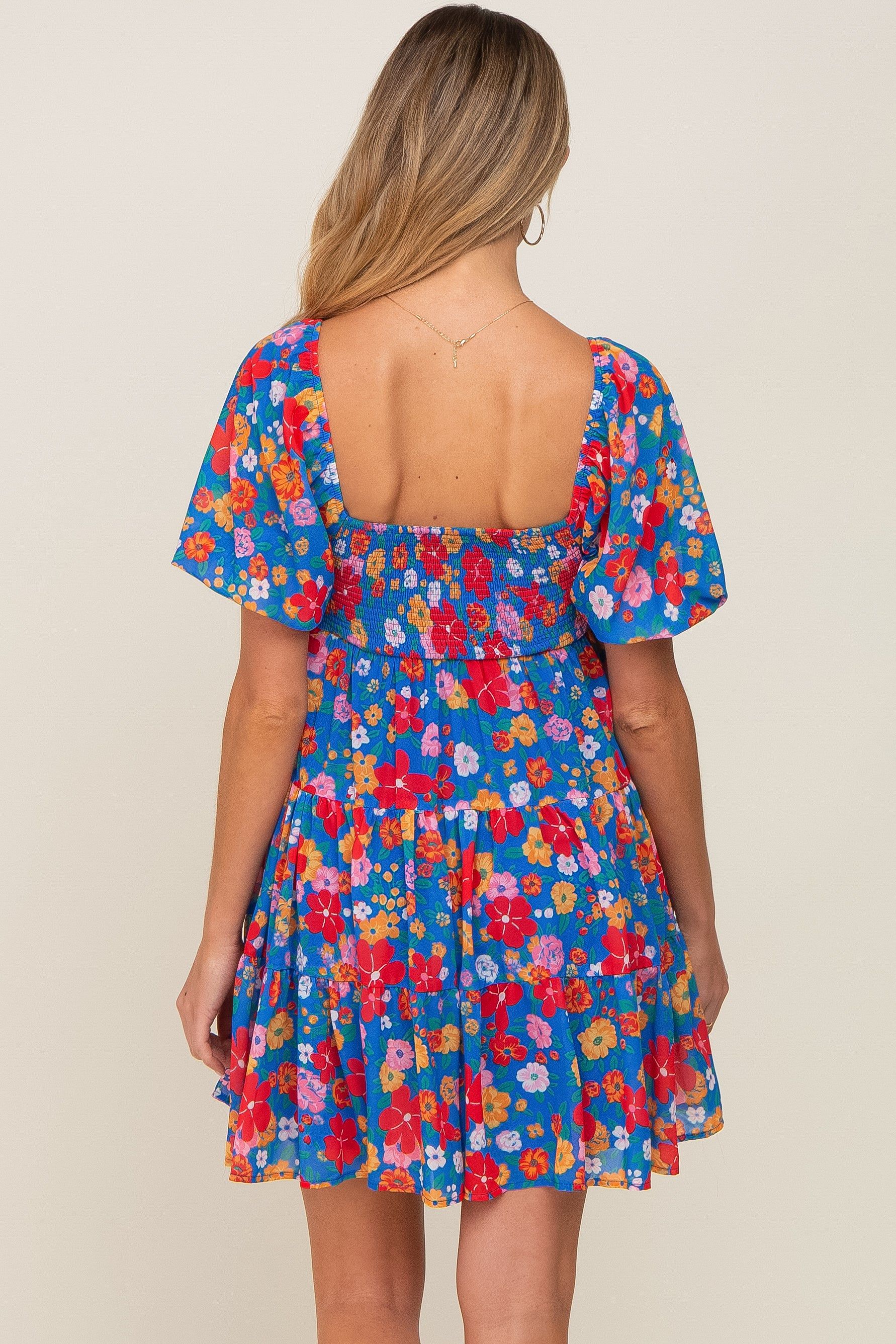 Royal Blue Floral Tiered Maternity Mini Dress sold by Pinkblush product image thumbnail 3