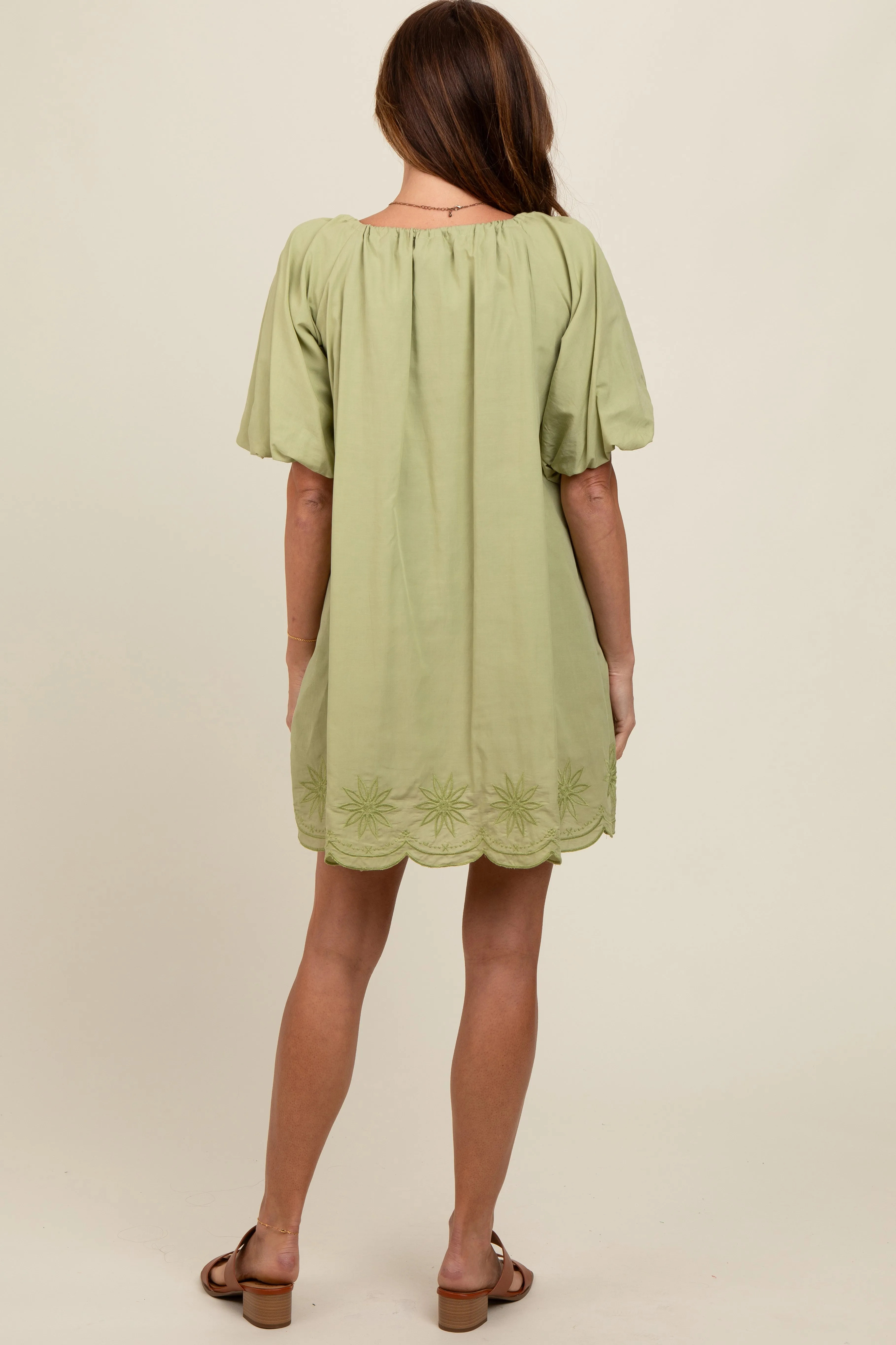 Light Olive Embroidered Puff Sleeve Dress sold by Pinkblush product image thumbnail 3