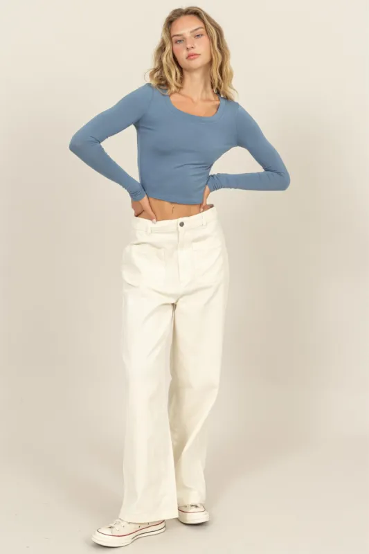 Cream High-Waist Wide-Leg Pants sold by Pinkblush