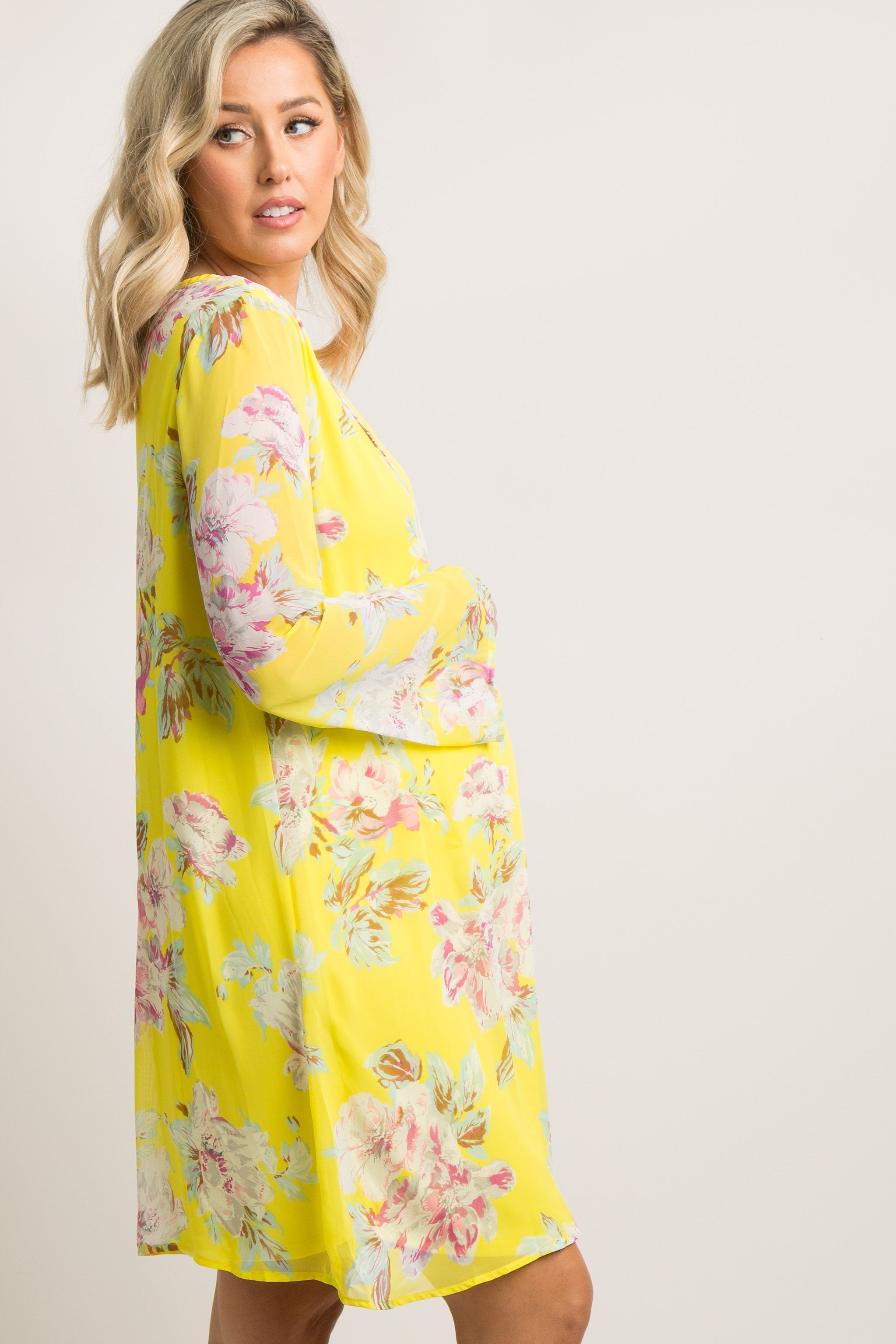 PinkBlush Yellow Floral Printed V-Neck Chiffon Maternity Dress sold by Pinkblush product image thumbnail 2