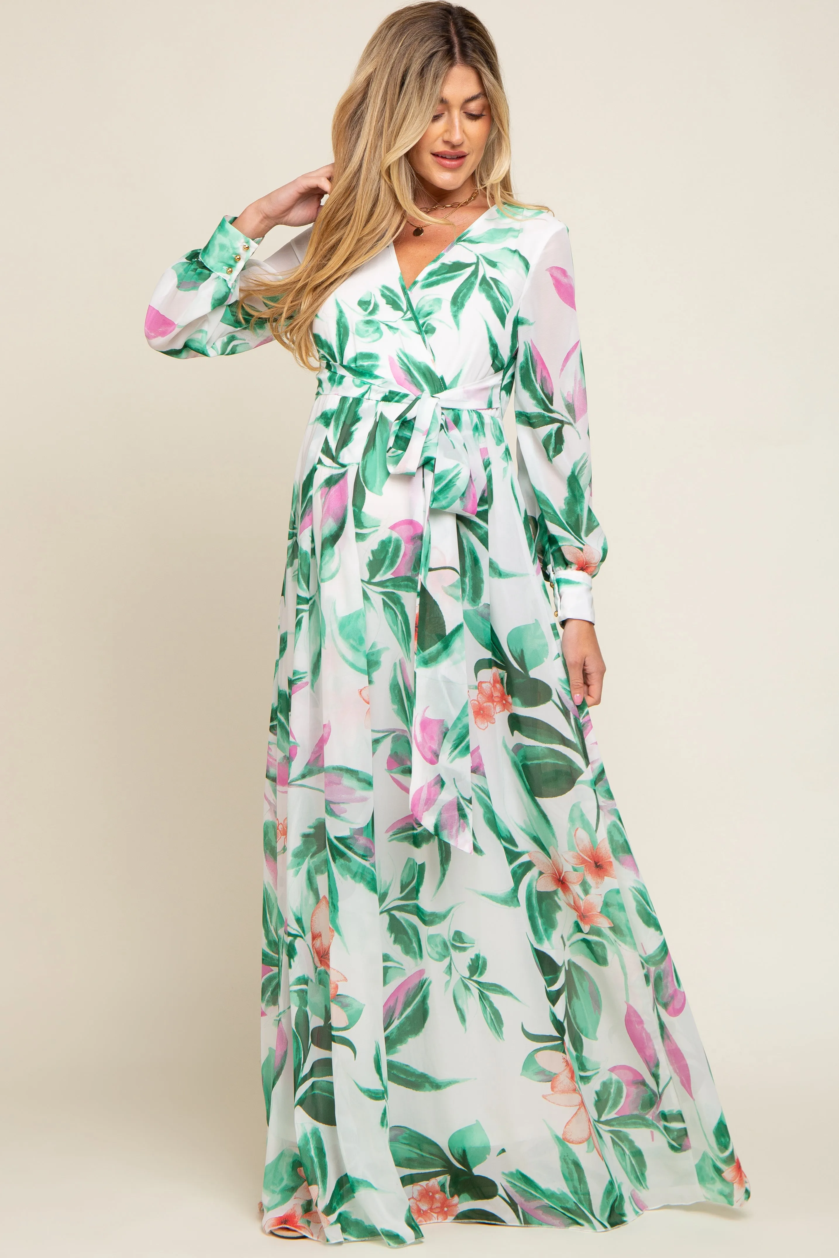 White Floral Chiffon Maternity Maxi Dress sold by Pinkblush product image thumbnail 4