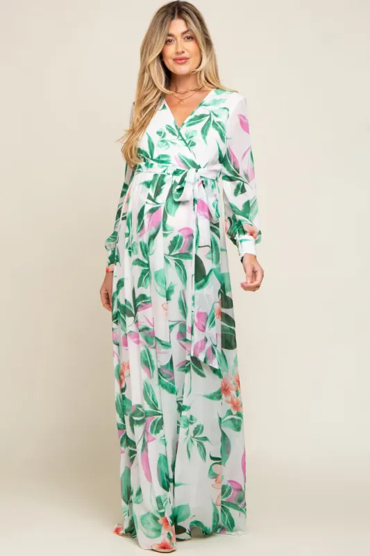 White Floral Chiffon Maternity Maxi Dress sold by Pinkblush