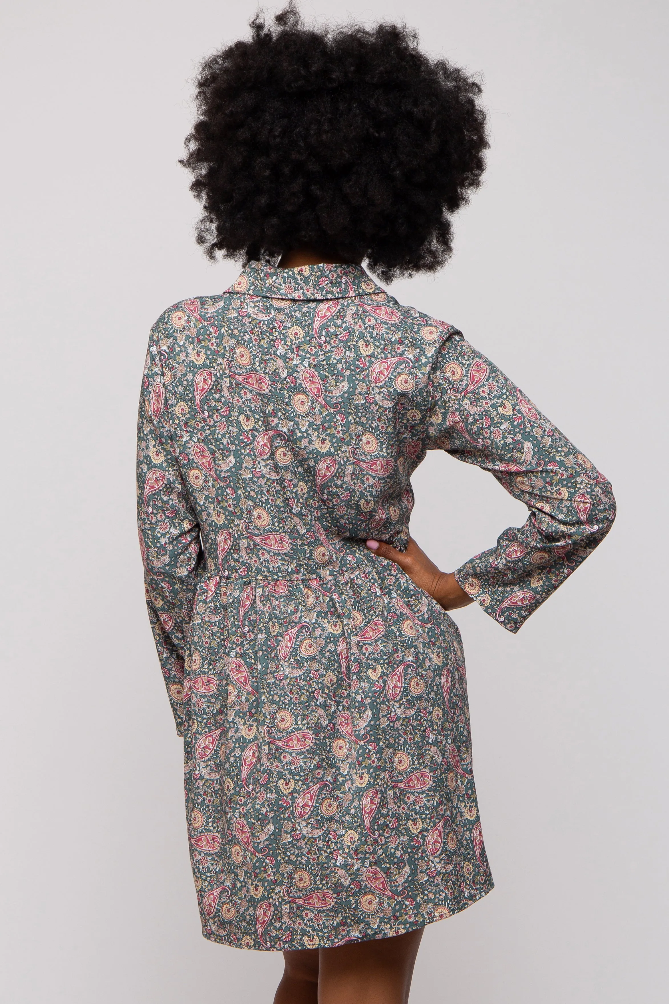 Teal Paisley Print Collared Dress sold by Pinkblush product image thumbnail 4