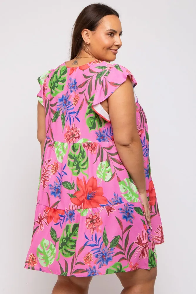 Pink Tropical Floral Print Plus Dress sold by Pinkblush product image thumbnail 4