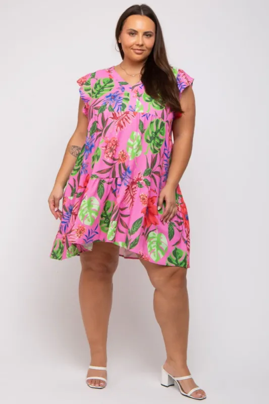 Pink Tropical Floral Print Plus Dress sold by Pinkblush