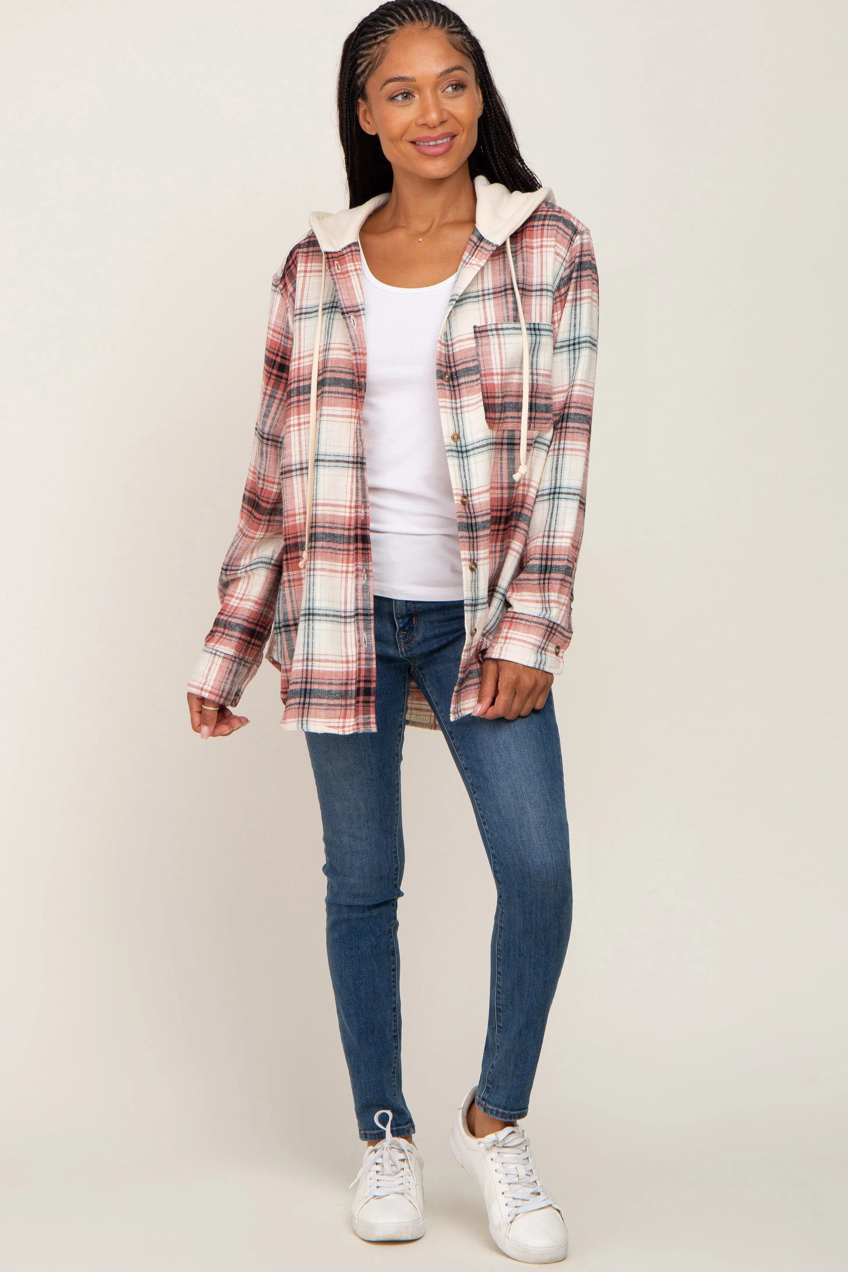 Rust Plaid Hooded Shirt Jacket sold by Pinkblush product image thumbnail 4