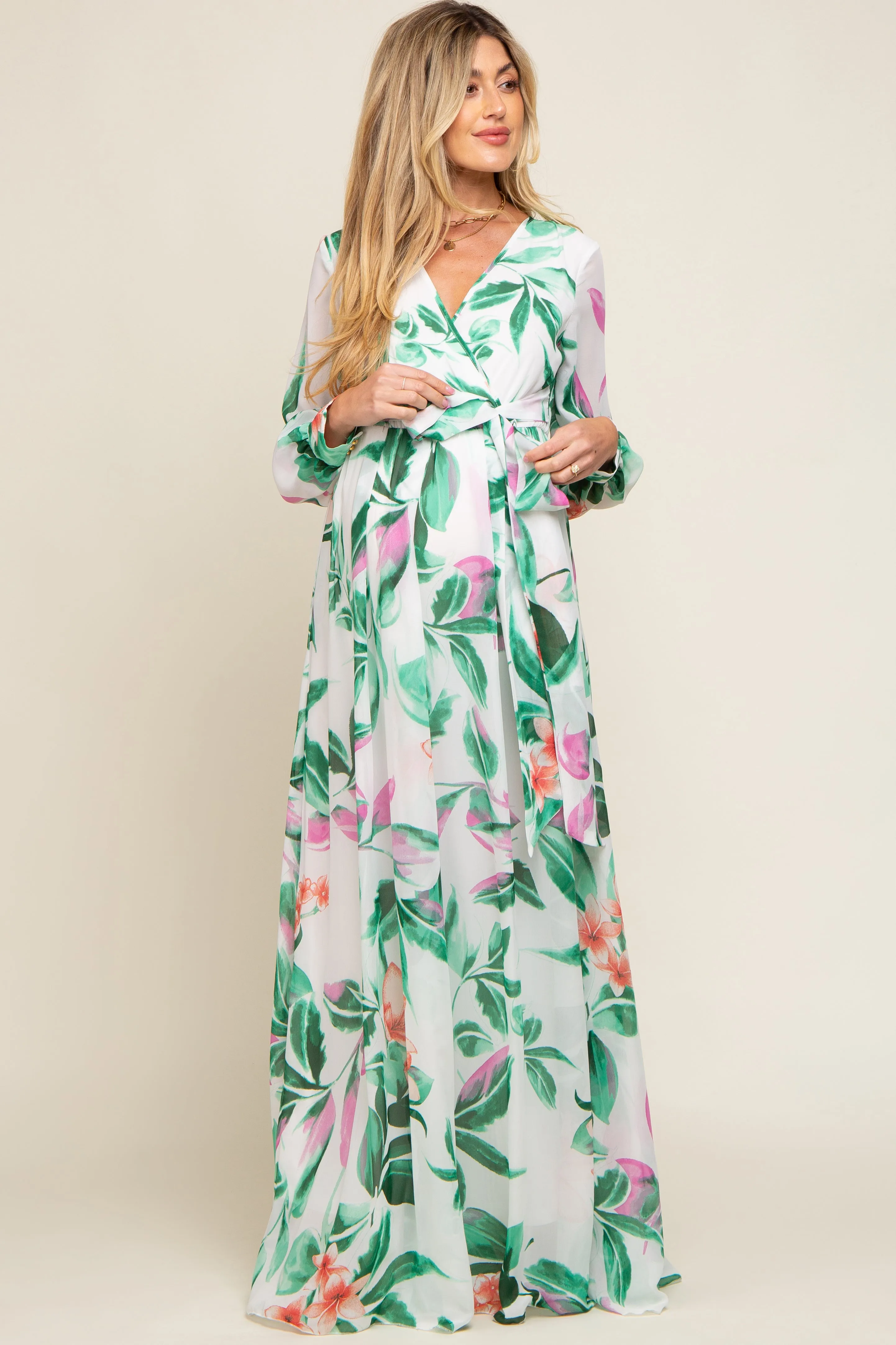 White Floral Chiffon Maternity Maxi Dress sold by Pinkblush product image thumbnail 5