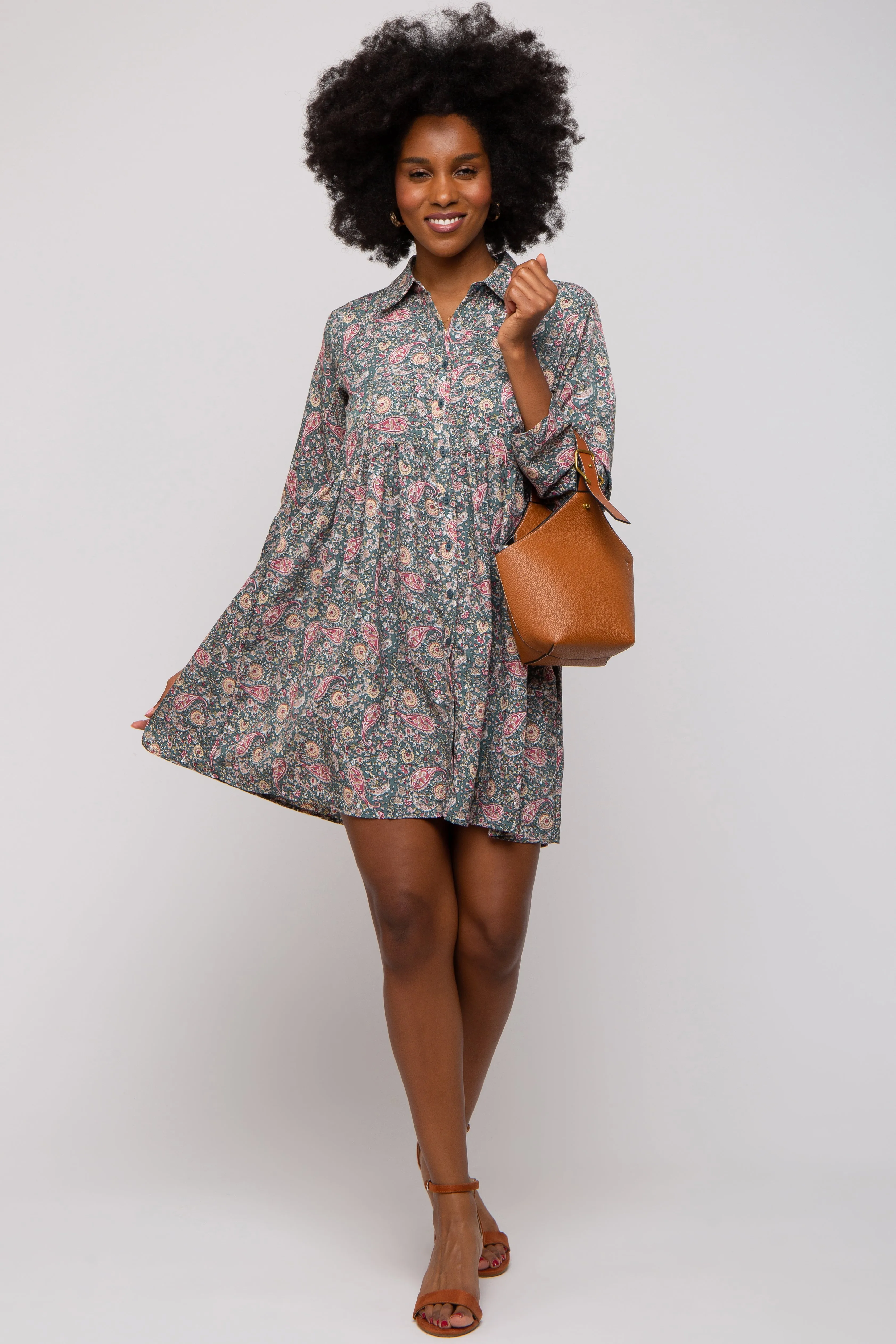 Teal Paisley Print Collared Dress sold by Pinkblush product image thumbnail 5