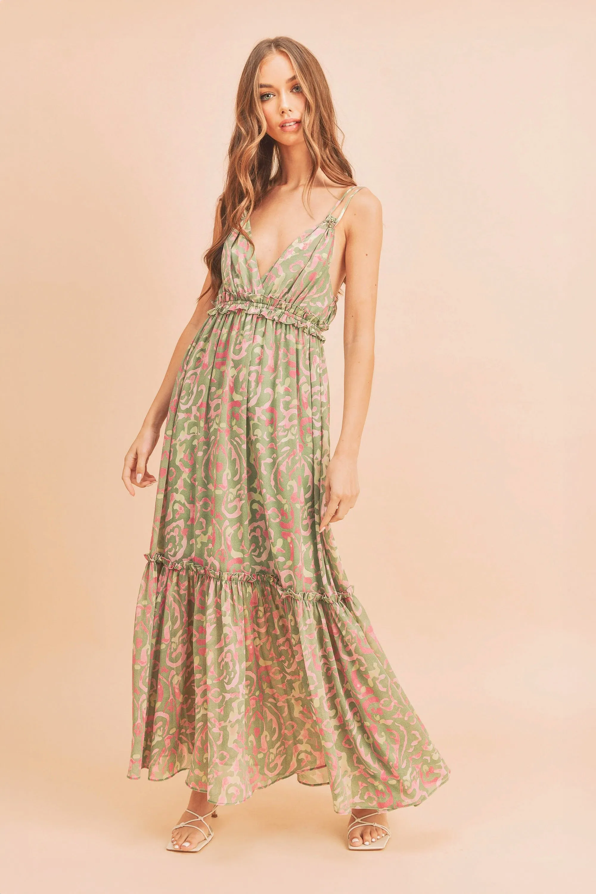 Sage Pink Floral Maxi Dress sold by Pinkblush