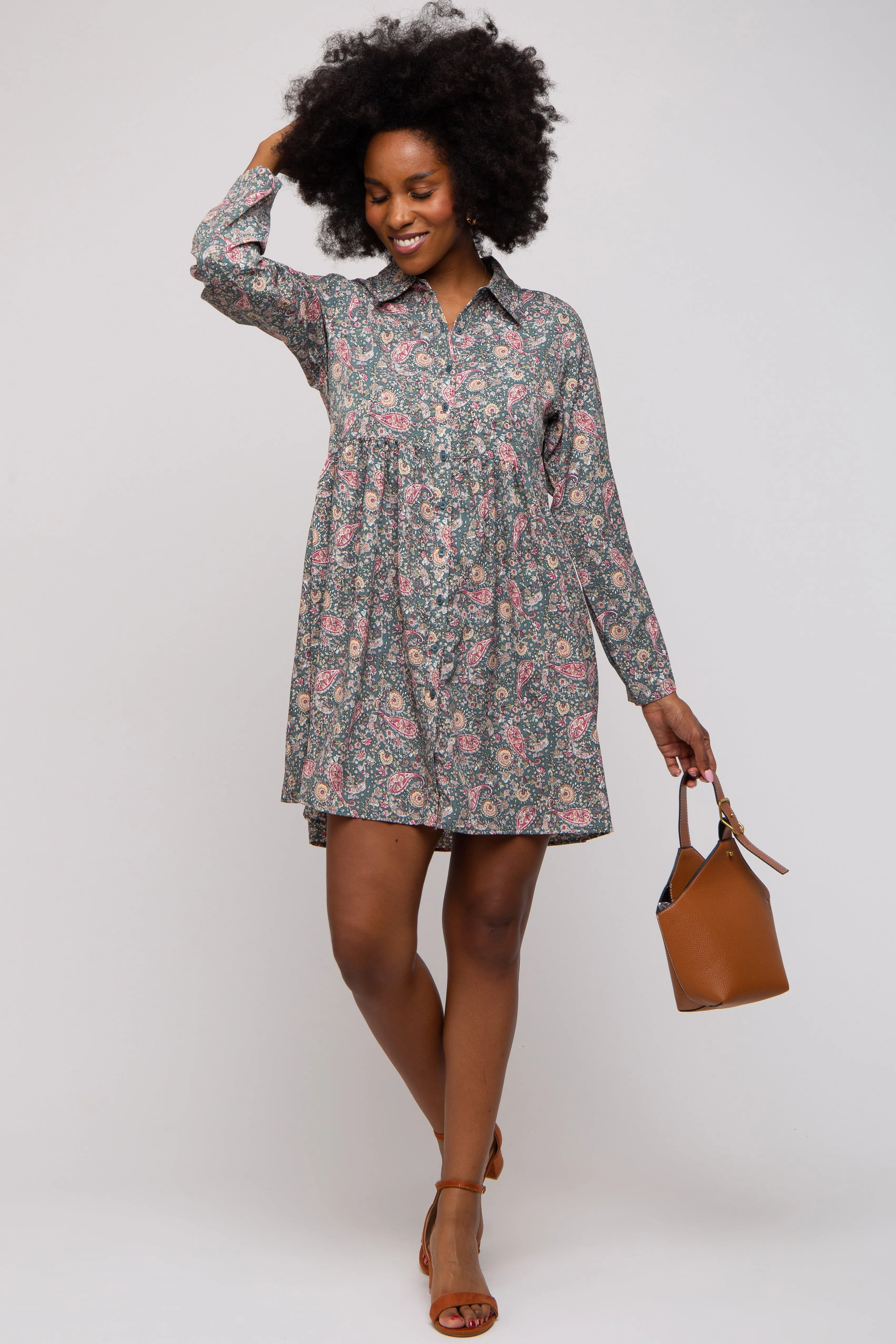 Teal Paisley Print Collared Dress sold by Pinkblush product image thumbnail 2