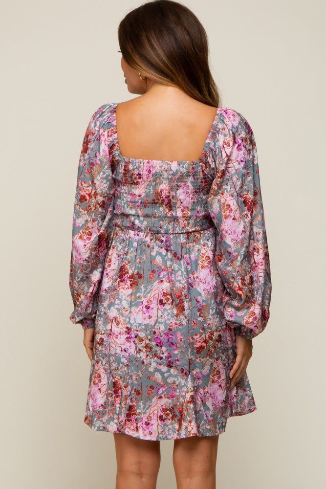 Pink Floral Shimmer Satin Smocked Maternity Dress sold by Pinkblush product image thumbnail 3