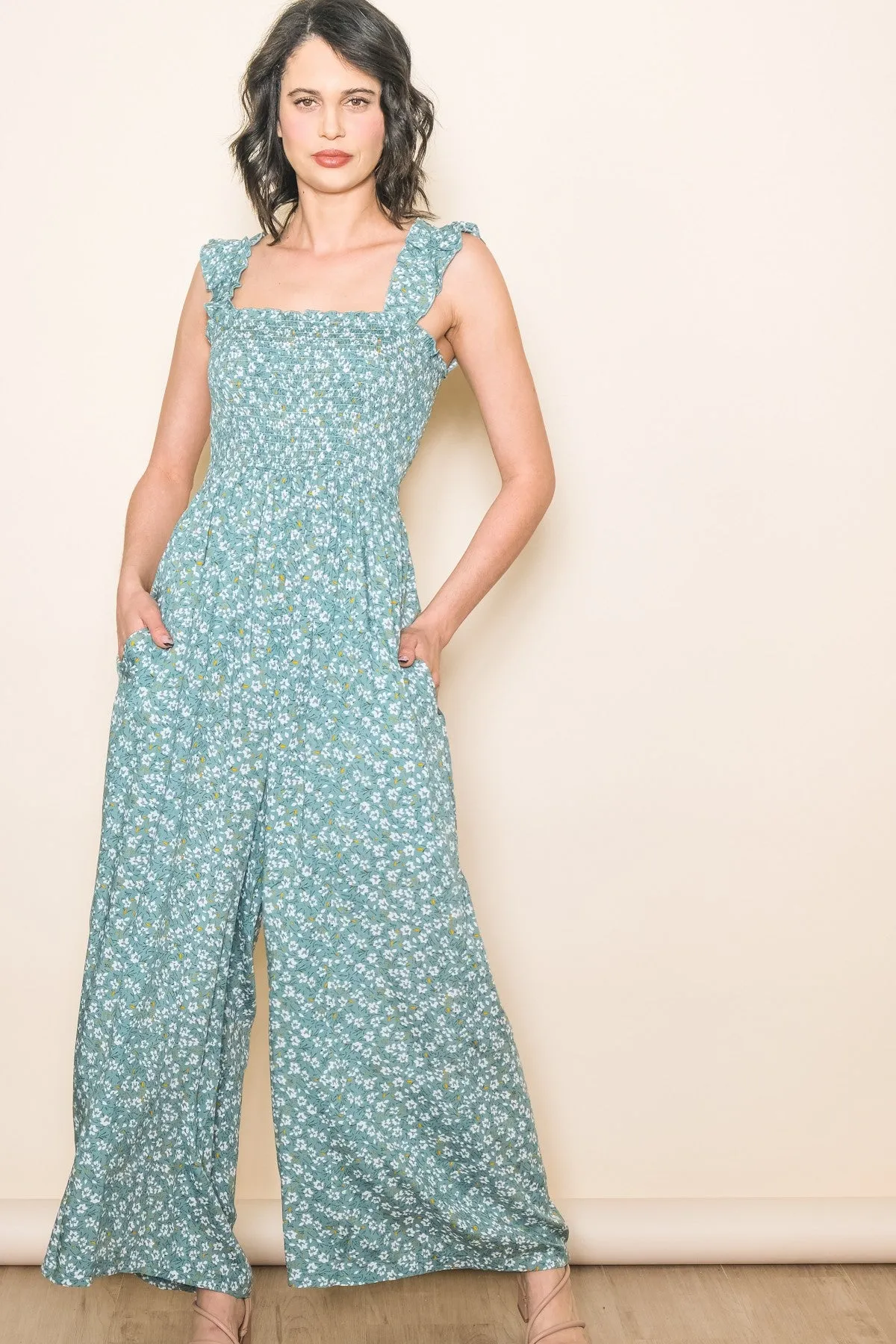 Teal Floral Flowy Jumpsuit sold by Pinkblush product image thumbnail 2