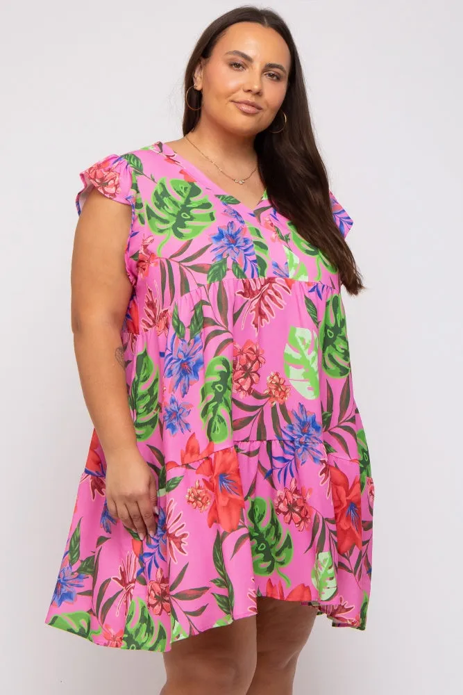 Pink Tropical Floral Print Plus Dress sold by Pinkblush product image thumbnail 2