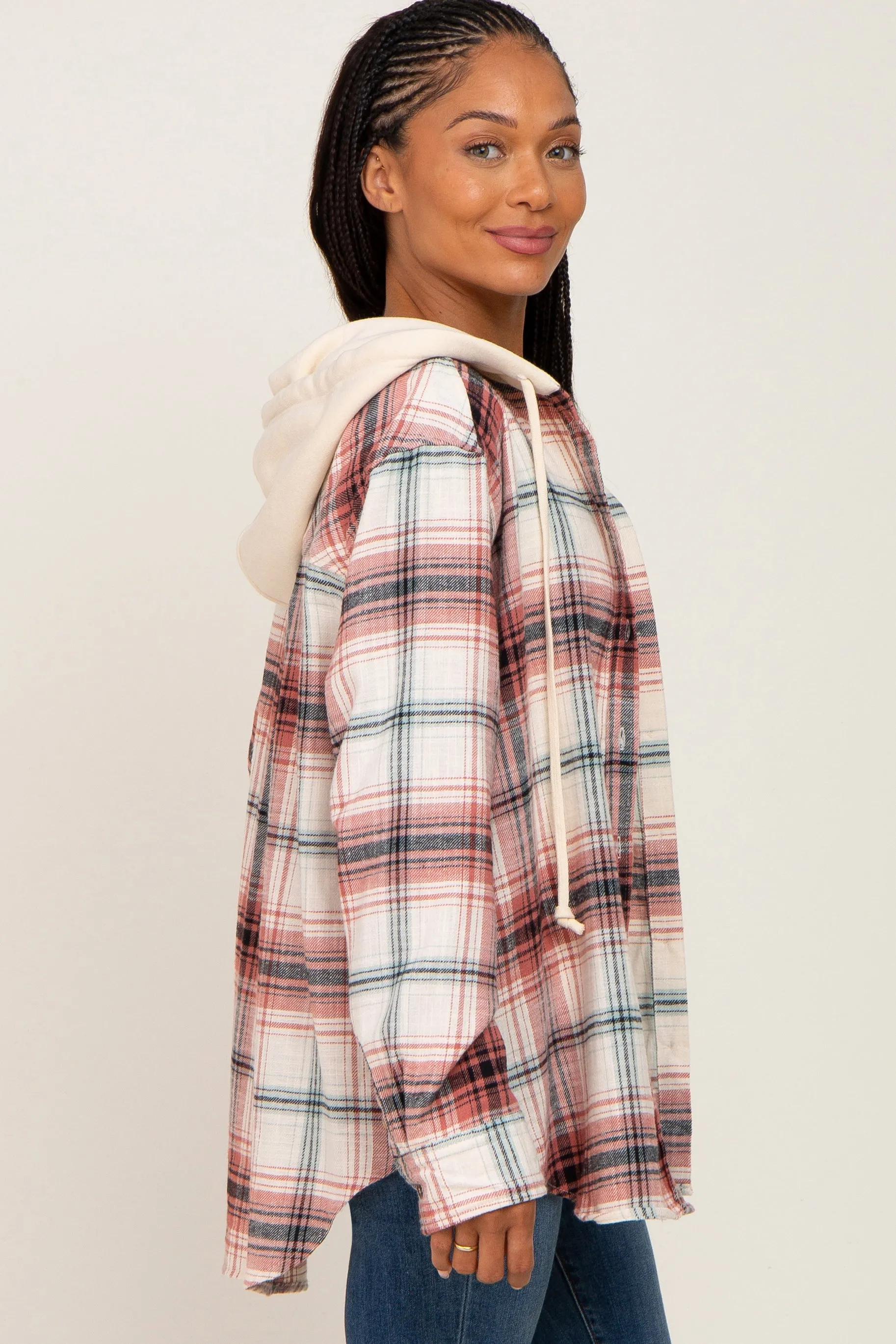 Rust Plaid Hooded Shirt Jacket sold by Pinkblush product image thumbnail 2