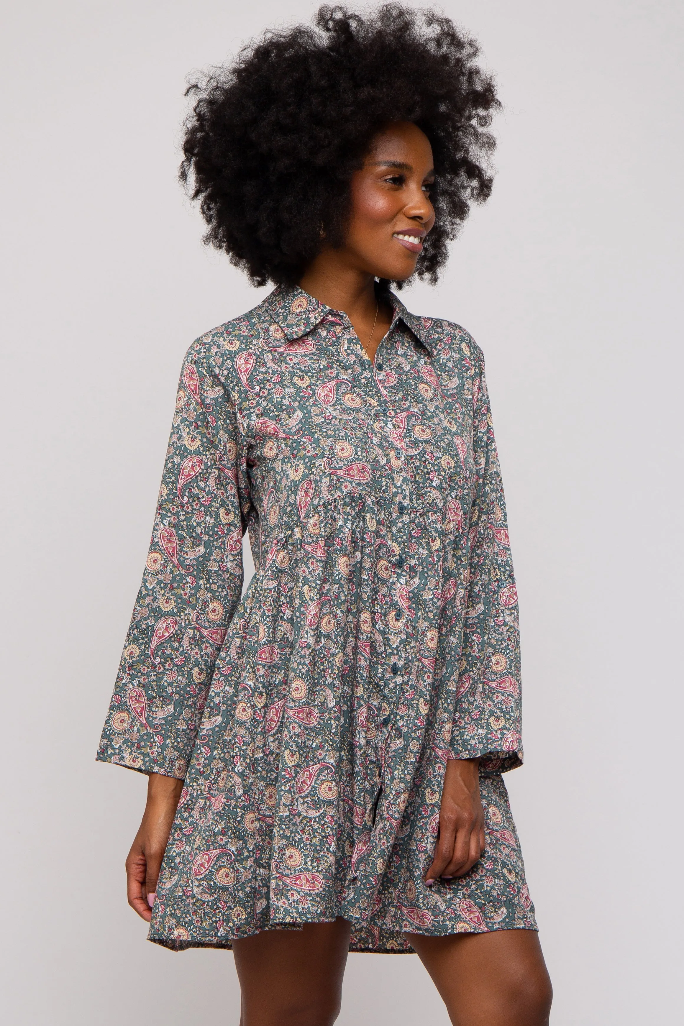 Teal Paisley Print Collared Dress sold by Pinkblush product image thumbnail 3