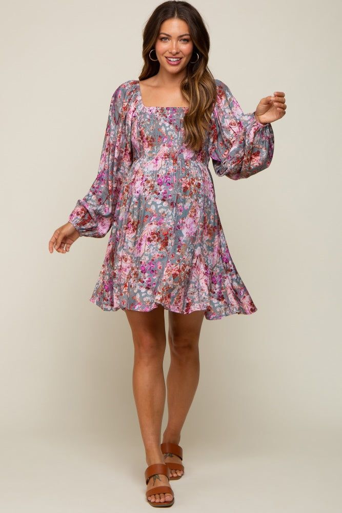 Pink Floral Shimmer Satin Smocked Maternity Dress sold by Pinkblush product image thumbnail 4