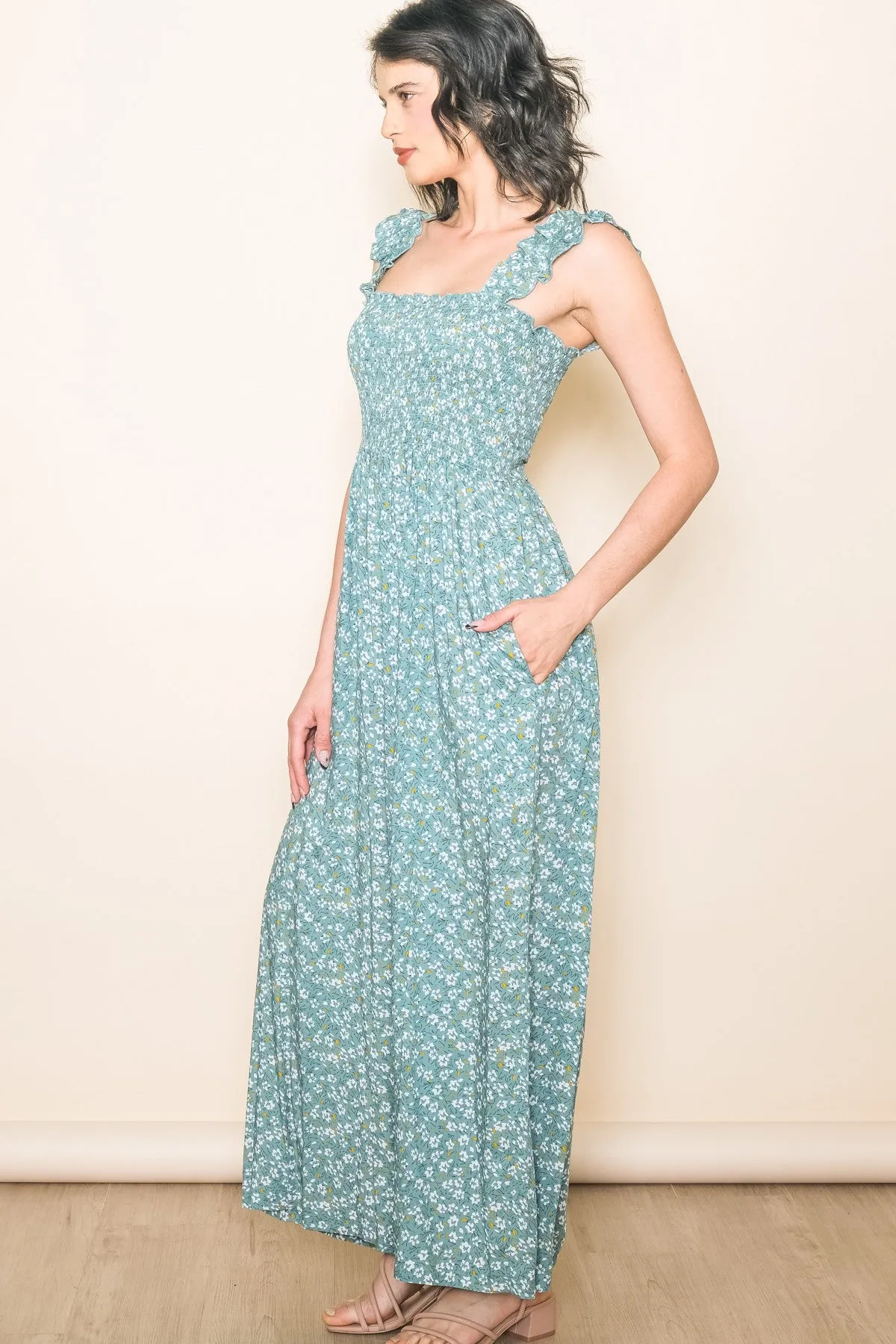 Teal Floral Flowy Jumpsuit sold by Pinkblush product image thumbnail 3
