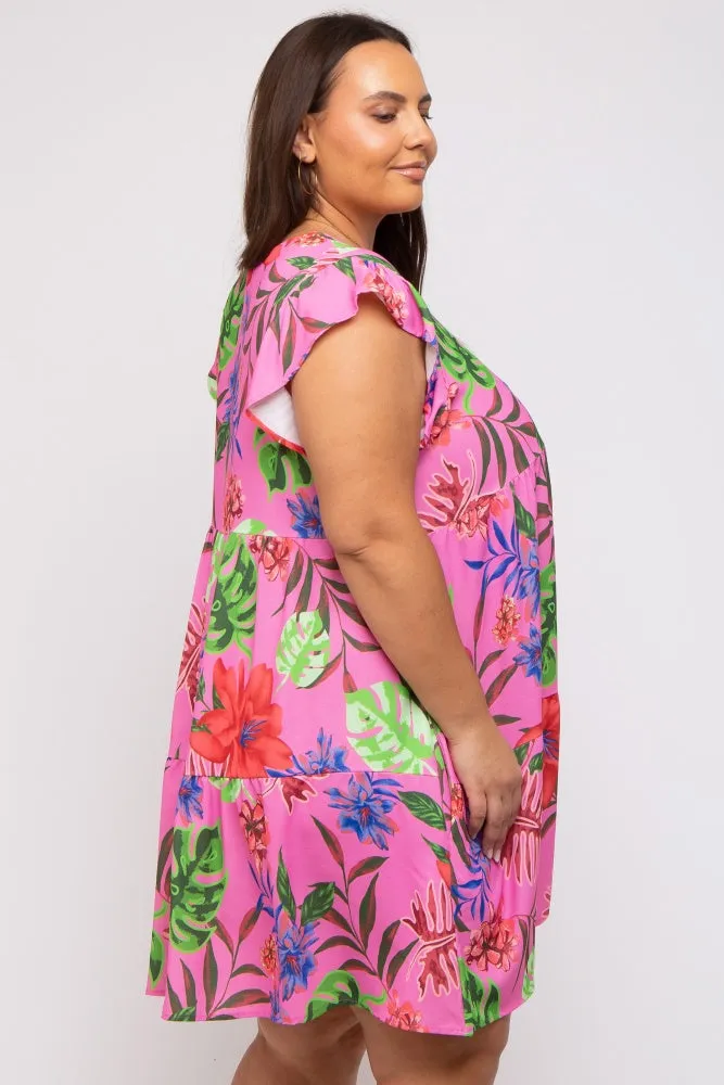 Pink Tropical Floral Print Plus Dress sold by Pinkblush product image thumbnail 3