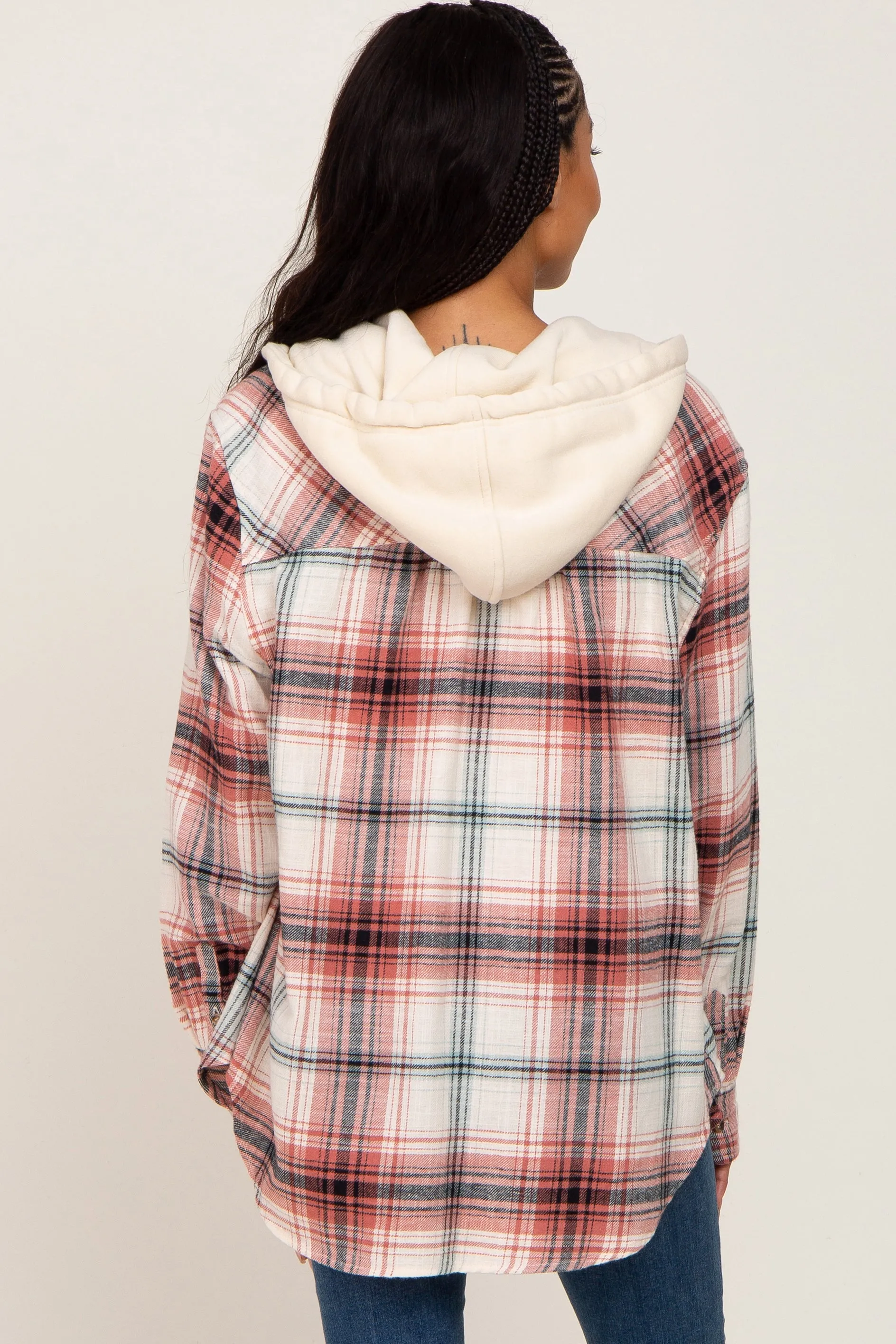 Rust Plaid Hooded Shirt Jacket sold by Pinkblush product image thumbnail 3
