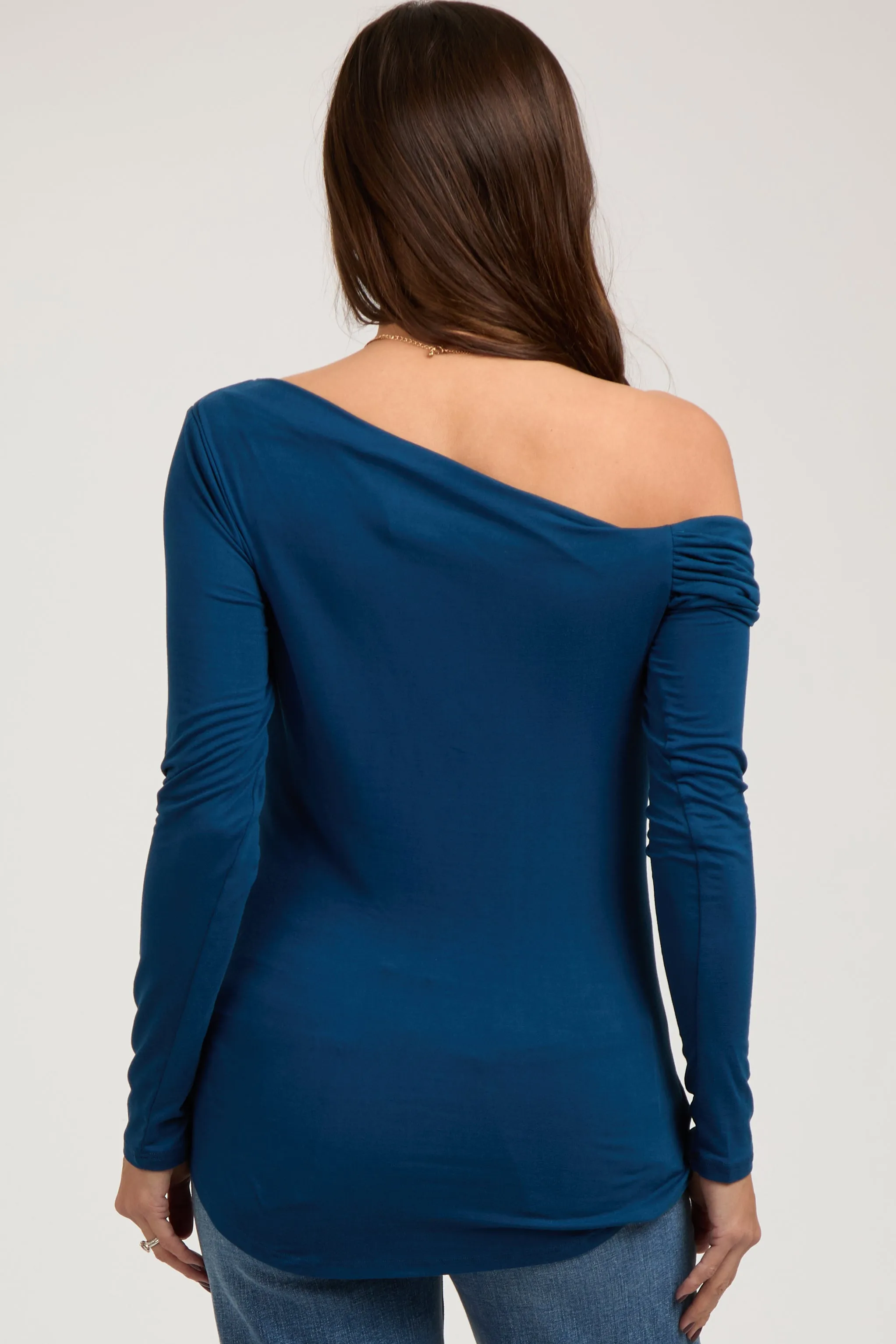 Navy Long Sleeve Off Shoulder Maternity Top sold by Pinkblush product image thumbnail 3