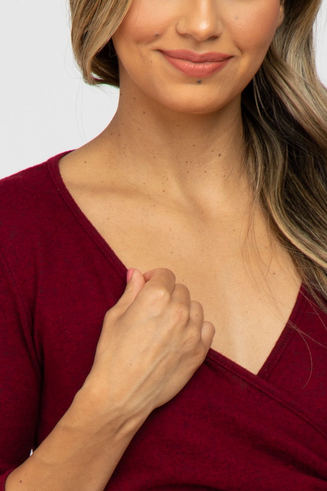Burgundy Brushed Knit Wrap Top sold by Pinkblush product image thumbnail 5