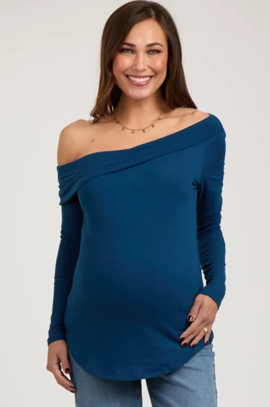 Navy Long Sleeve Off Shoulder Maternity Top sold by Pinkblush