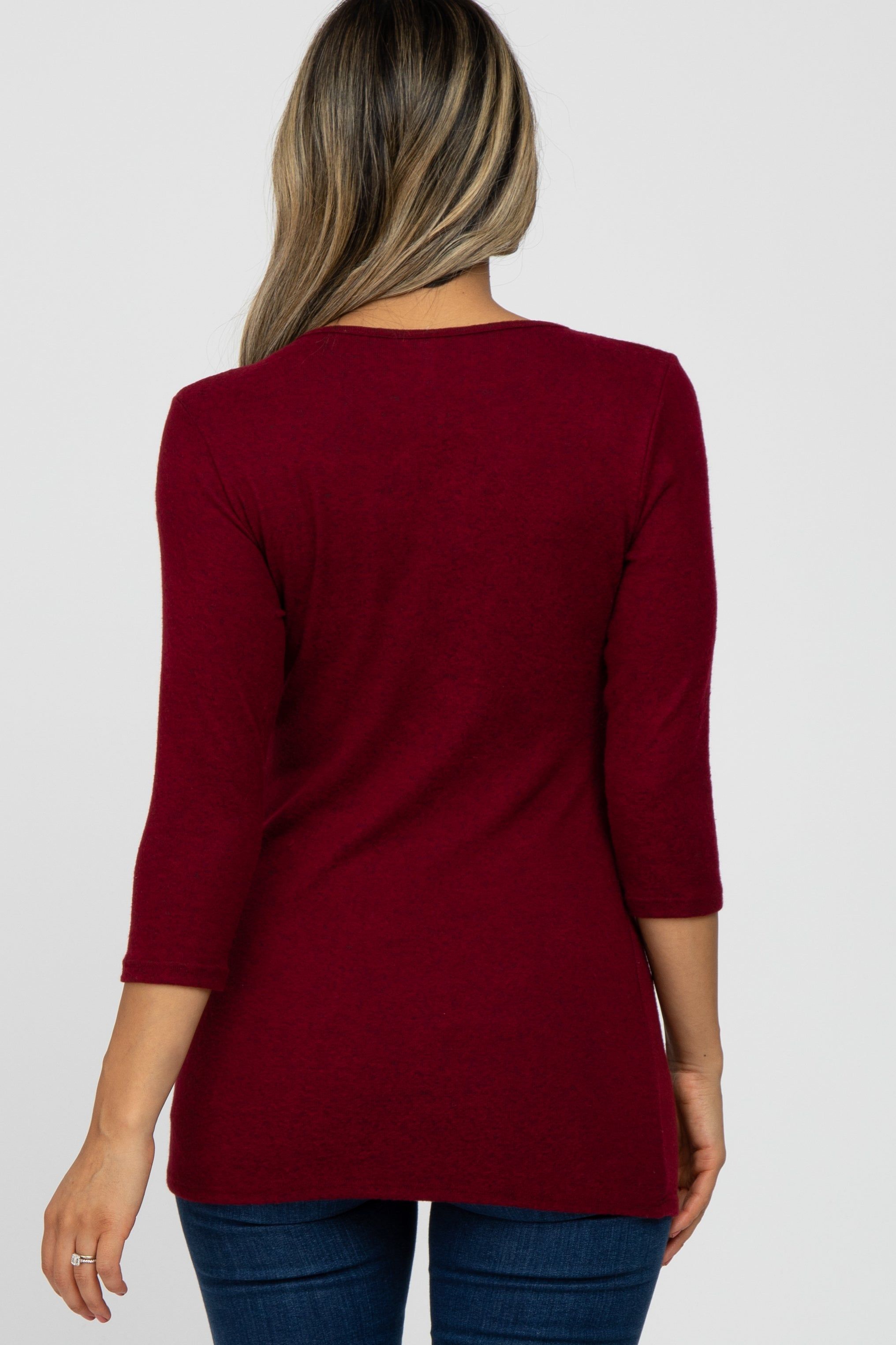 Burgundy Brushed Knit Wrap Top sold by Pinkblush product image thumbnail 4