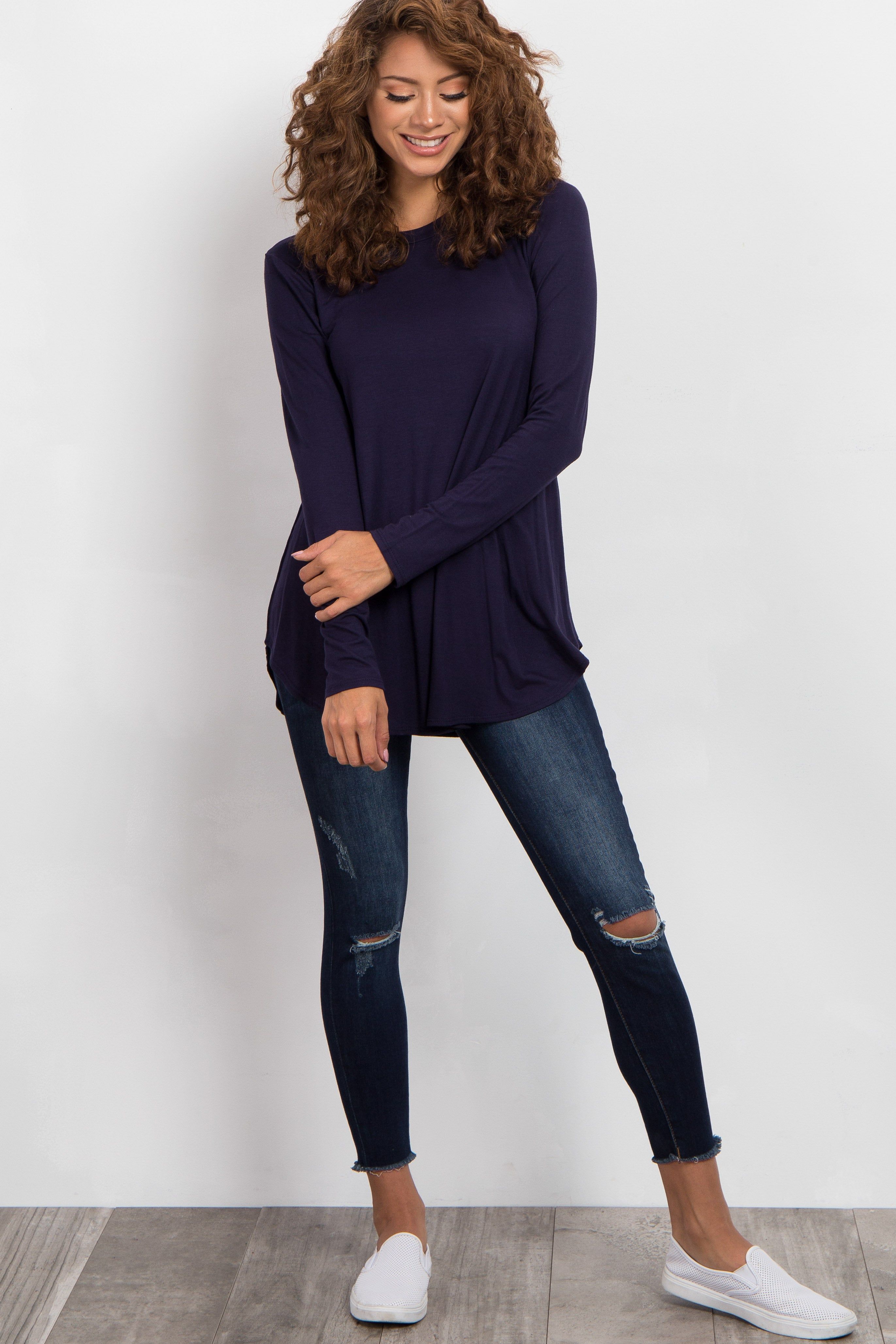 Navy Blue Basic Long Sleeve Top sold by Pinkblush product image thumbnail 4