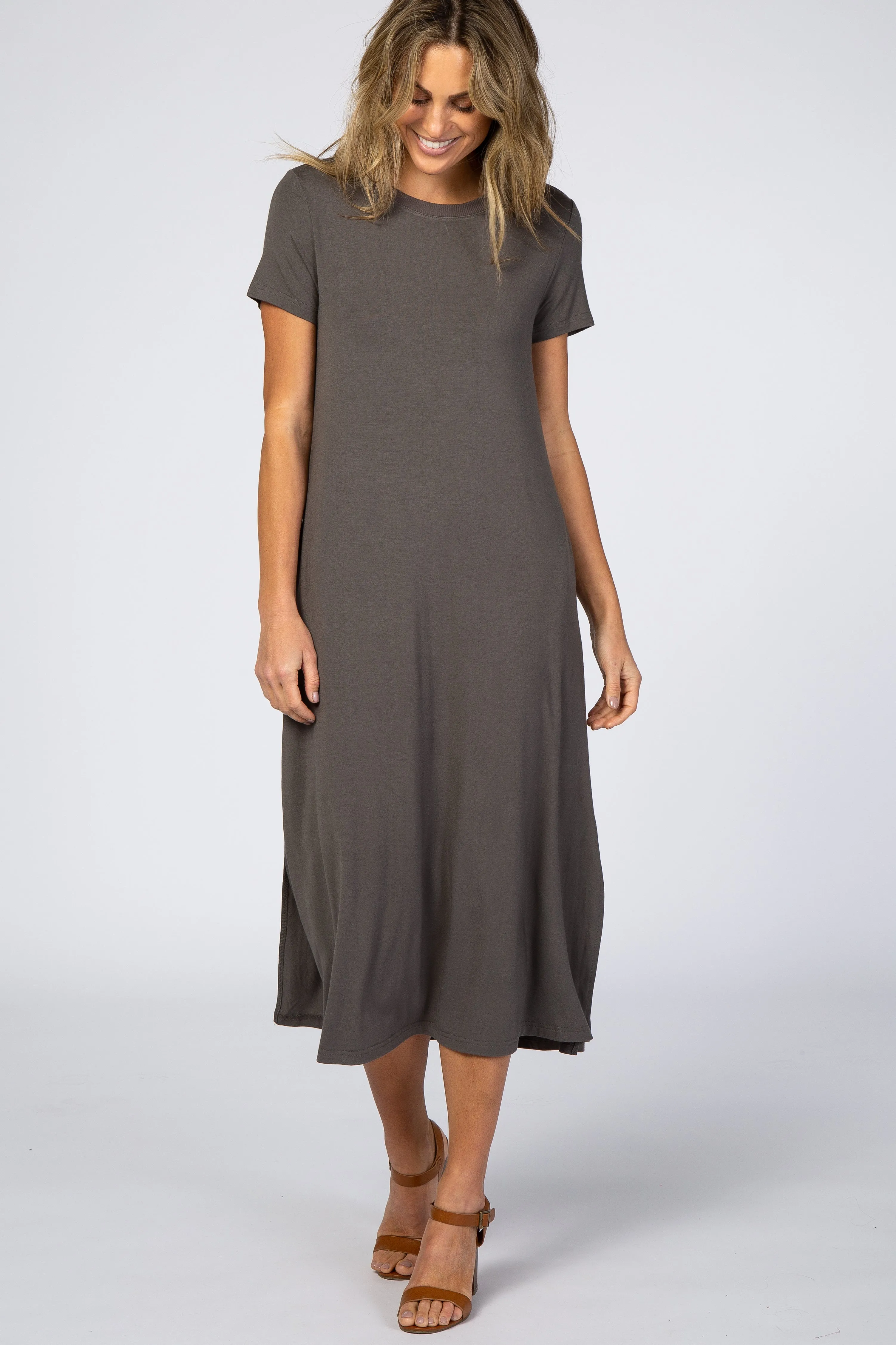 Charcoal Side Slit Midi Dress sold by Pinkblush