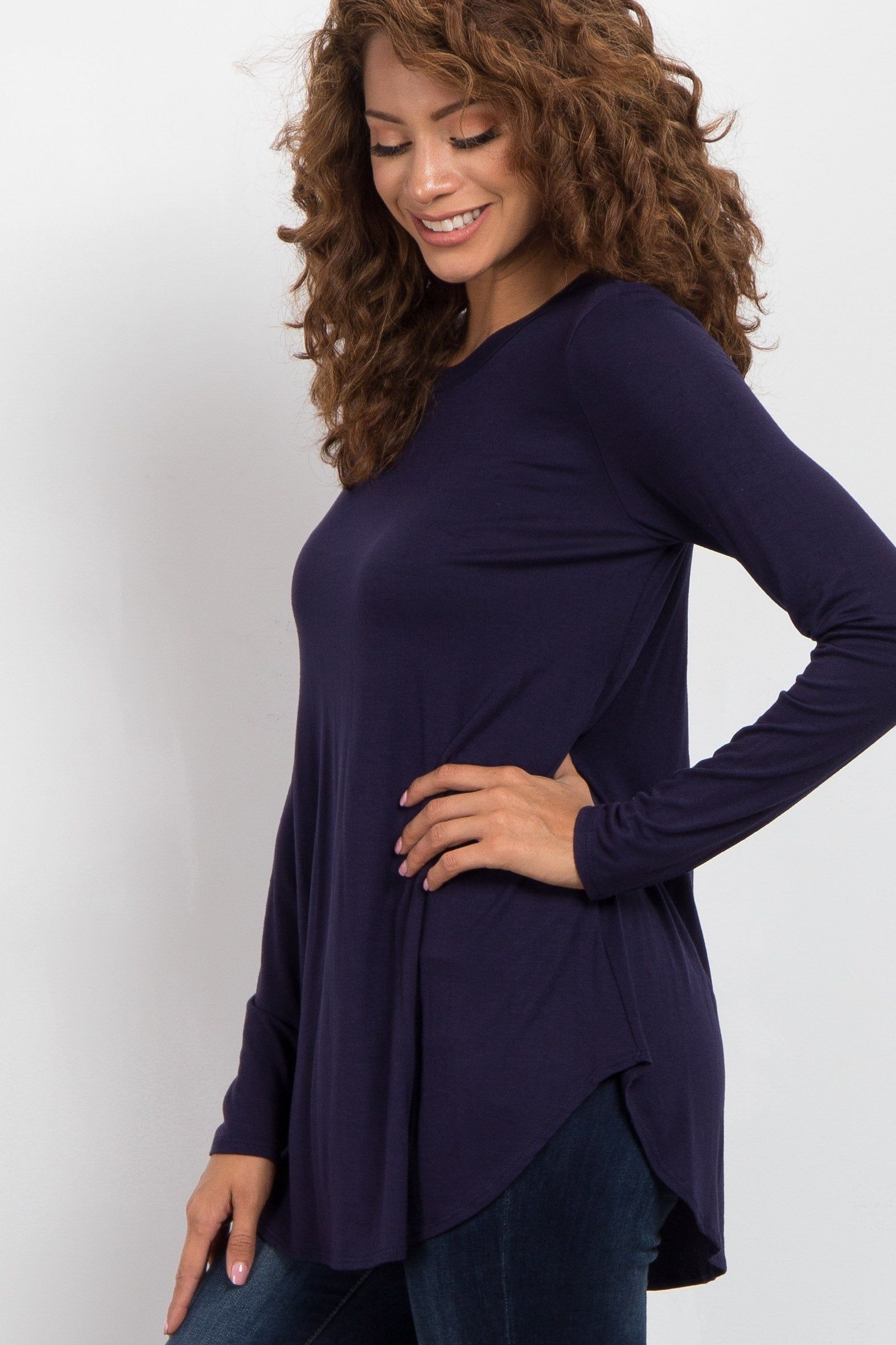 Navy Blue Basic Long Sleeve Top sold by Pinkblush product image thumbnail 2
