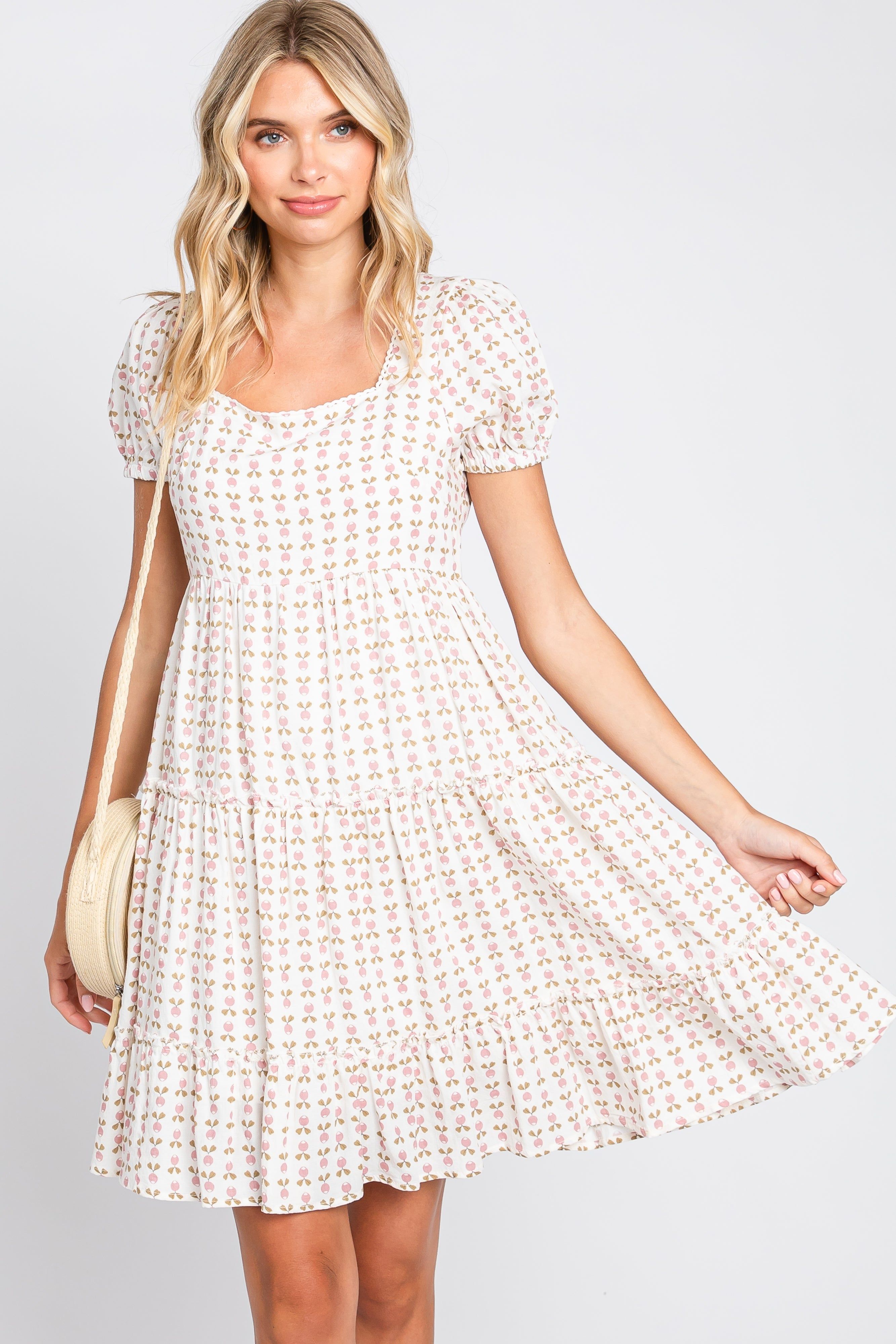 Mauve Printed Tiered Ruffle Accent Dress sold by Pinkblush