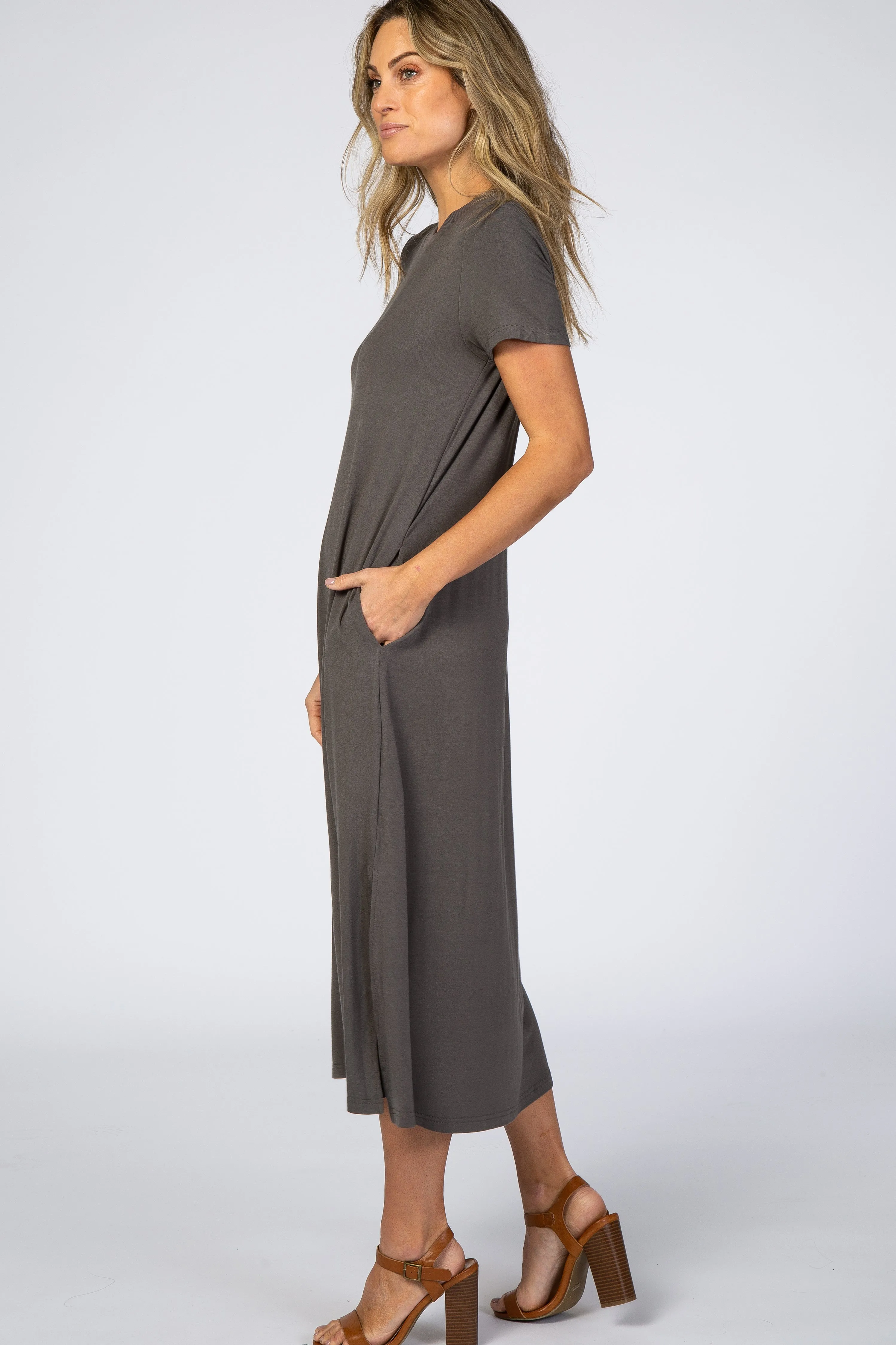 Charcoal Side Slit Midi Dress sold by Pinkblush product image thumbnail 2