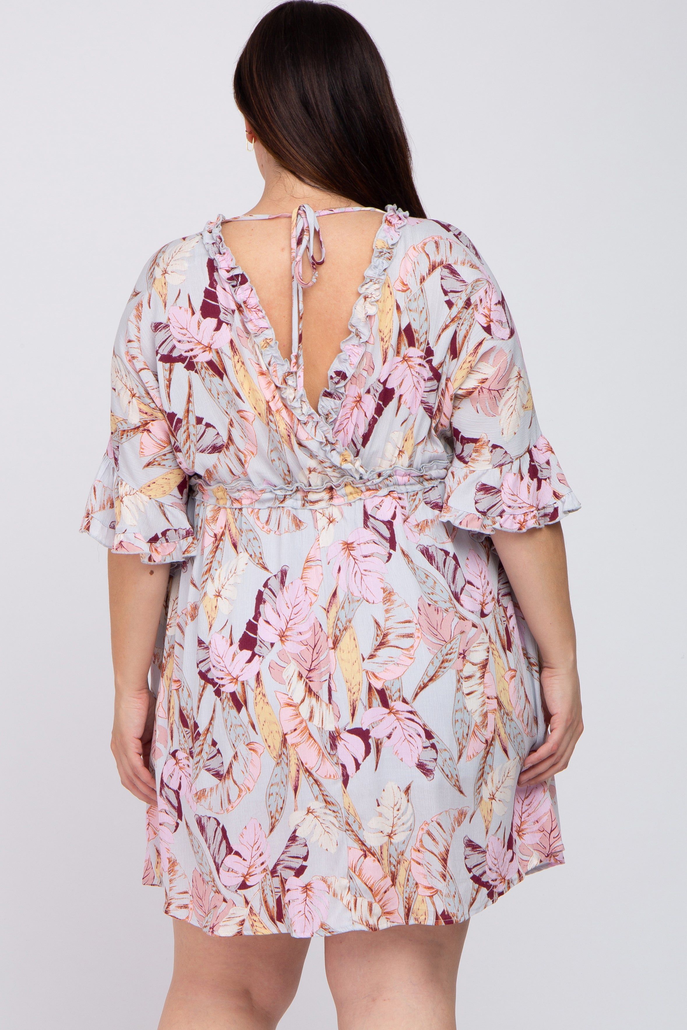 Grey Floral Button Down Ruffle Plus Dress sold by Pinkblush product image thumbnail 3
