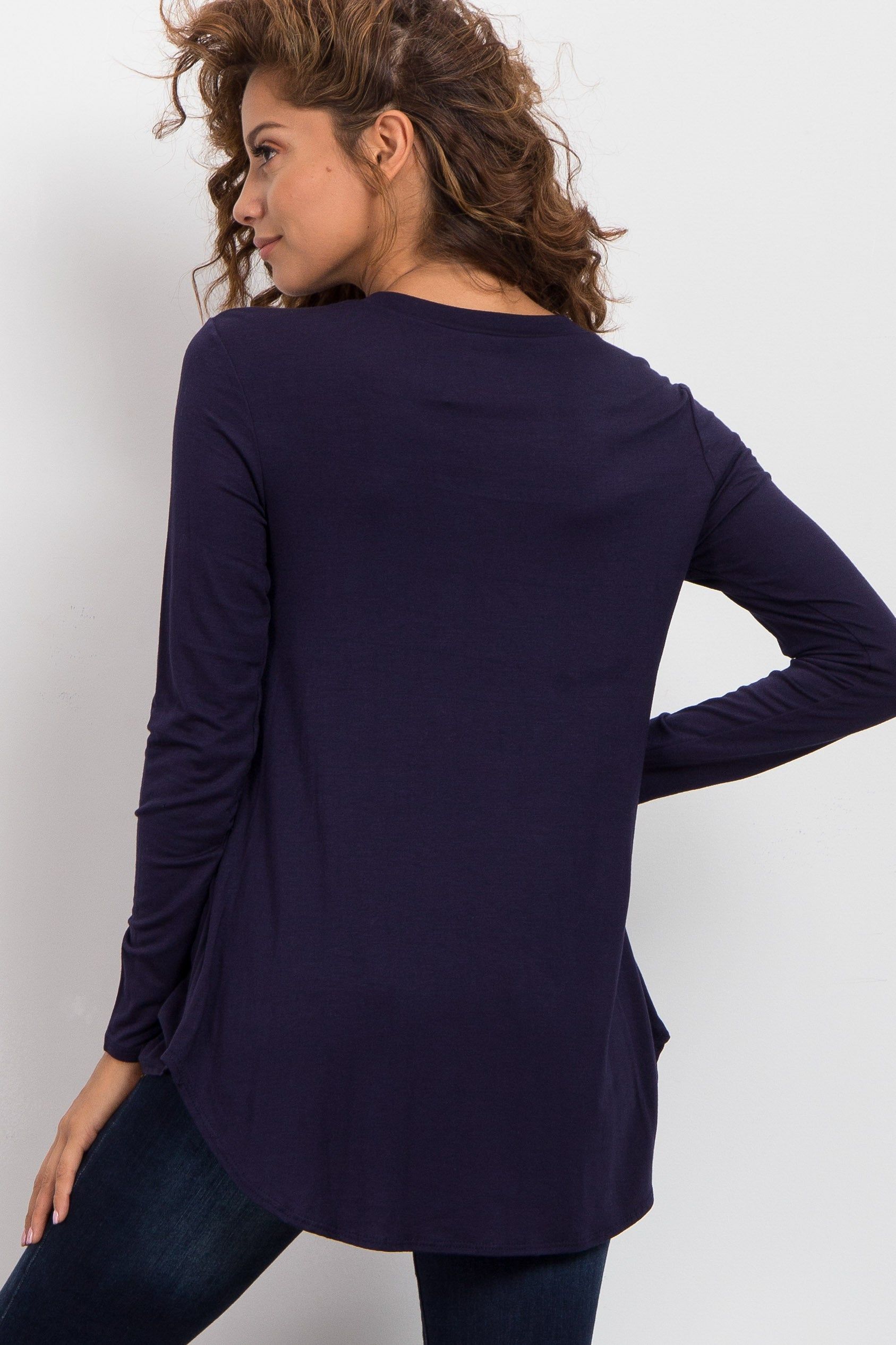 Navy Blue Basic Long Sleeve Top sold by Pinkblush product image thumbnail 3