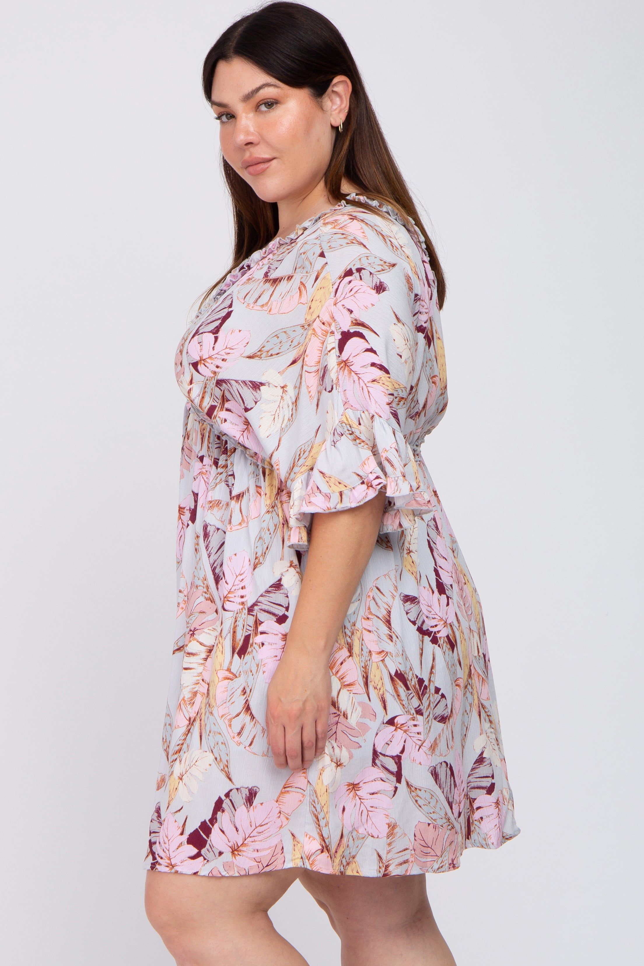 Grey Floral Button Down Ruffle Plus Dress sold by Pinkblush product image thumbnail 2
