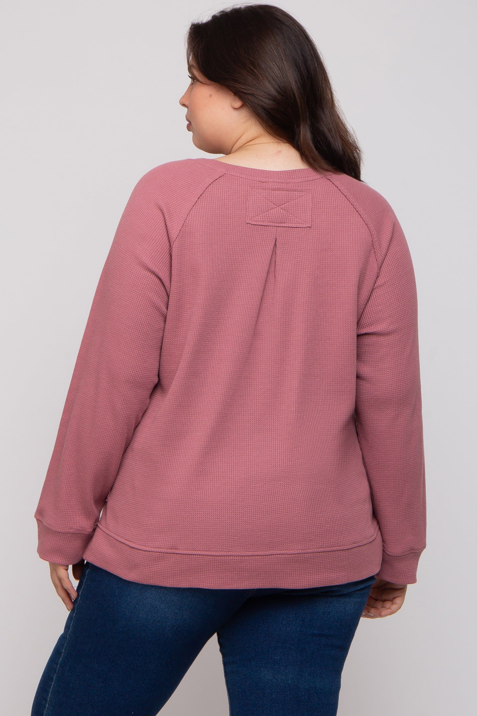 Mauve Oversized Waffle Knit Maternity Plus Long Sleeve Top sold by Pinkblush product image thumbnail 2