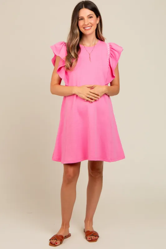 Pink Embroidered Ruffle Sleeve Maternity Dress sold by Pinkblush