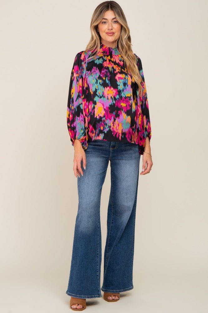 Black Abstract Smocked Mock Neck Maternity Blouse sold by Pinkblush product image thumbnail 4