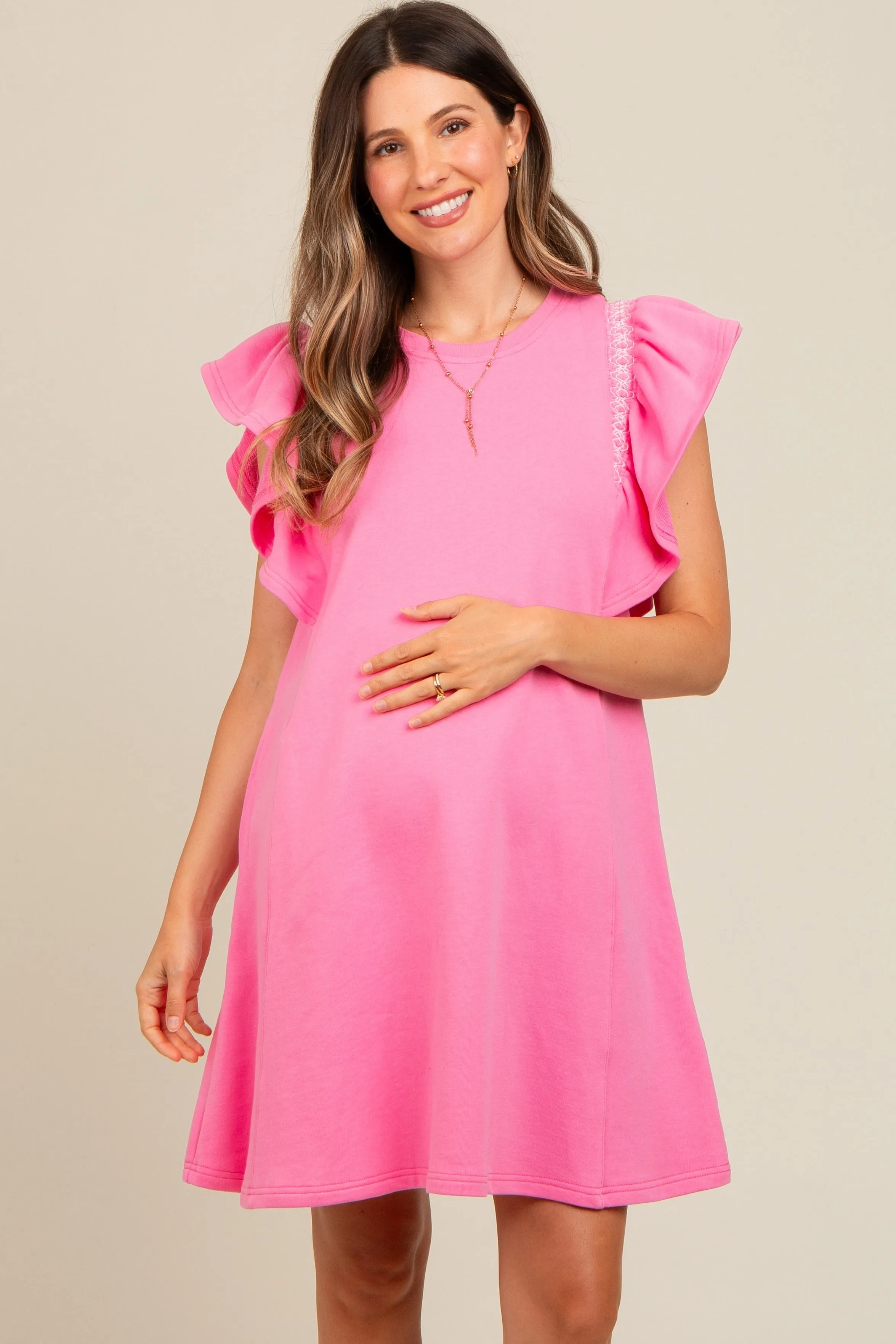 Pink Embroidered Ruffle Sleeve Maternity Dress sold by Pinkblush product image thumbnail 2
