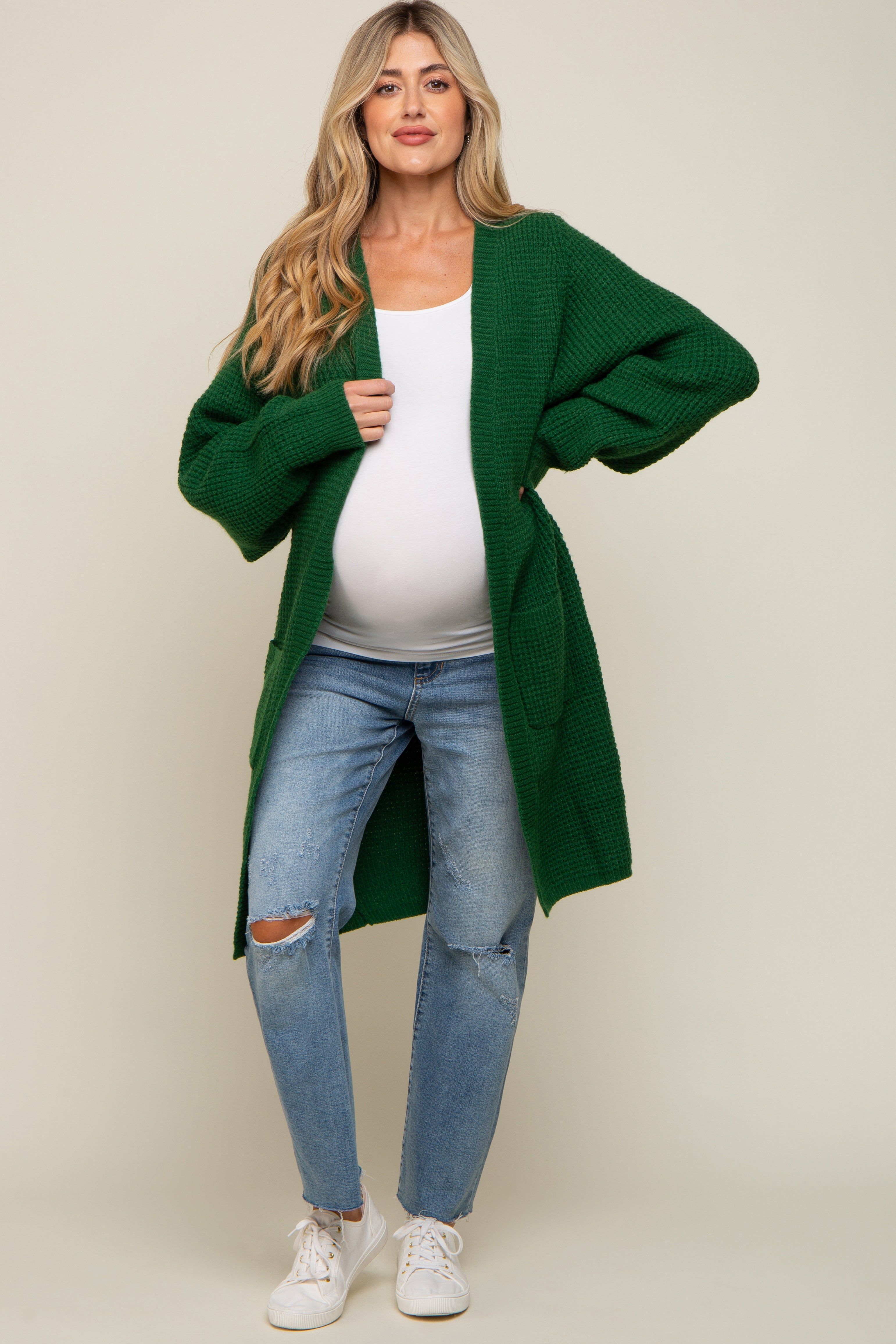 Forest Green Chunky Waffle Knit Maternity Cardigan sold by Pinkblush product image thumbnail 4
