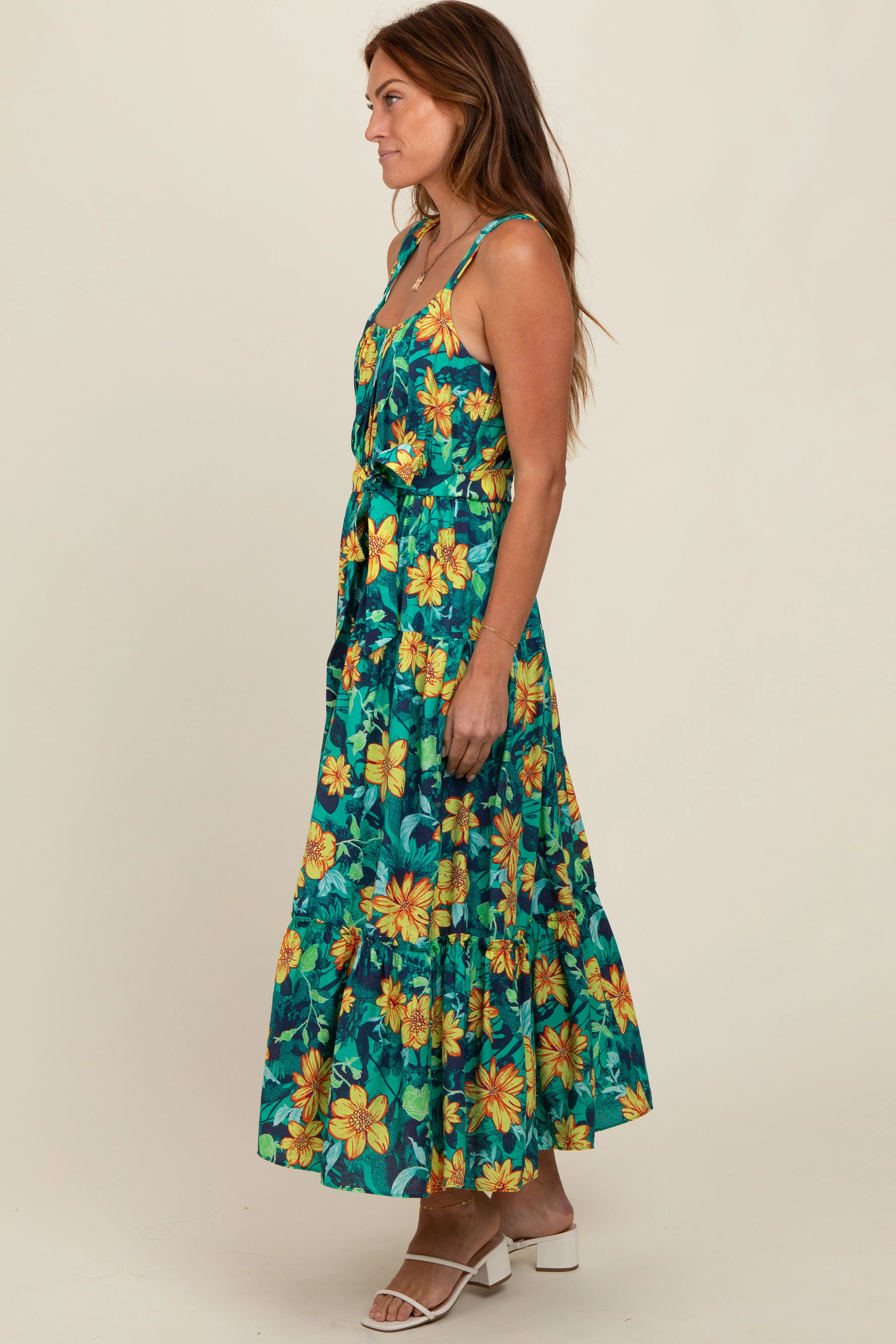 Yellow Floral Tiered Sash Tie Midi Dress sold by Pinkblush product image thumbnail 3
