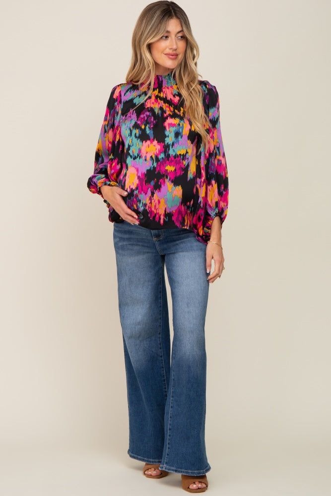 Black Abstract Smocked Mock Neck Maternity Blouse sold by Pinkblush product image thumbnail 5