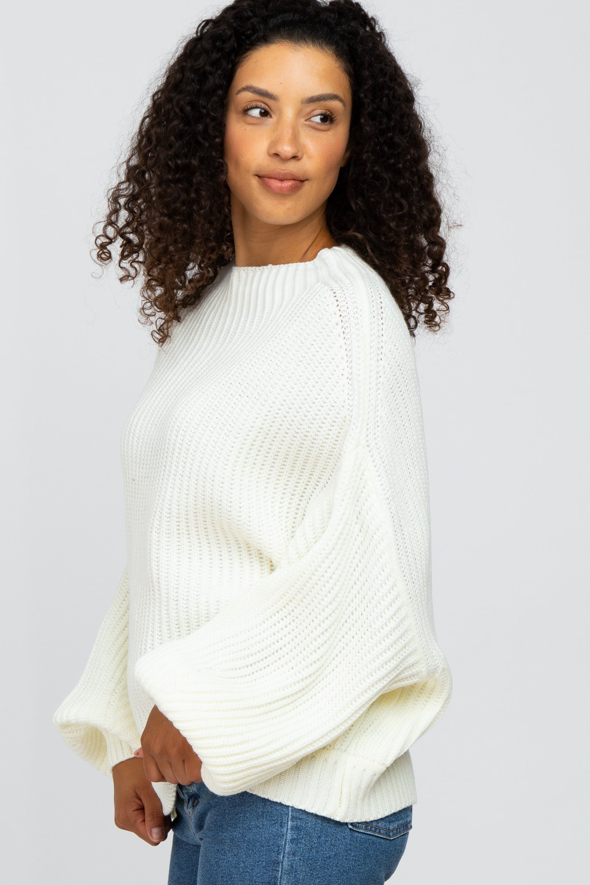 Cream Mock Neck Puff Sleeve Sweater sold by Pinkblush product image thumbnail 2