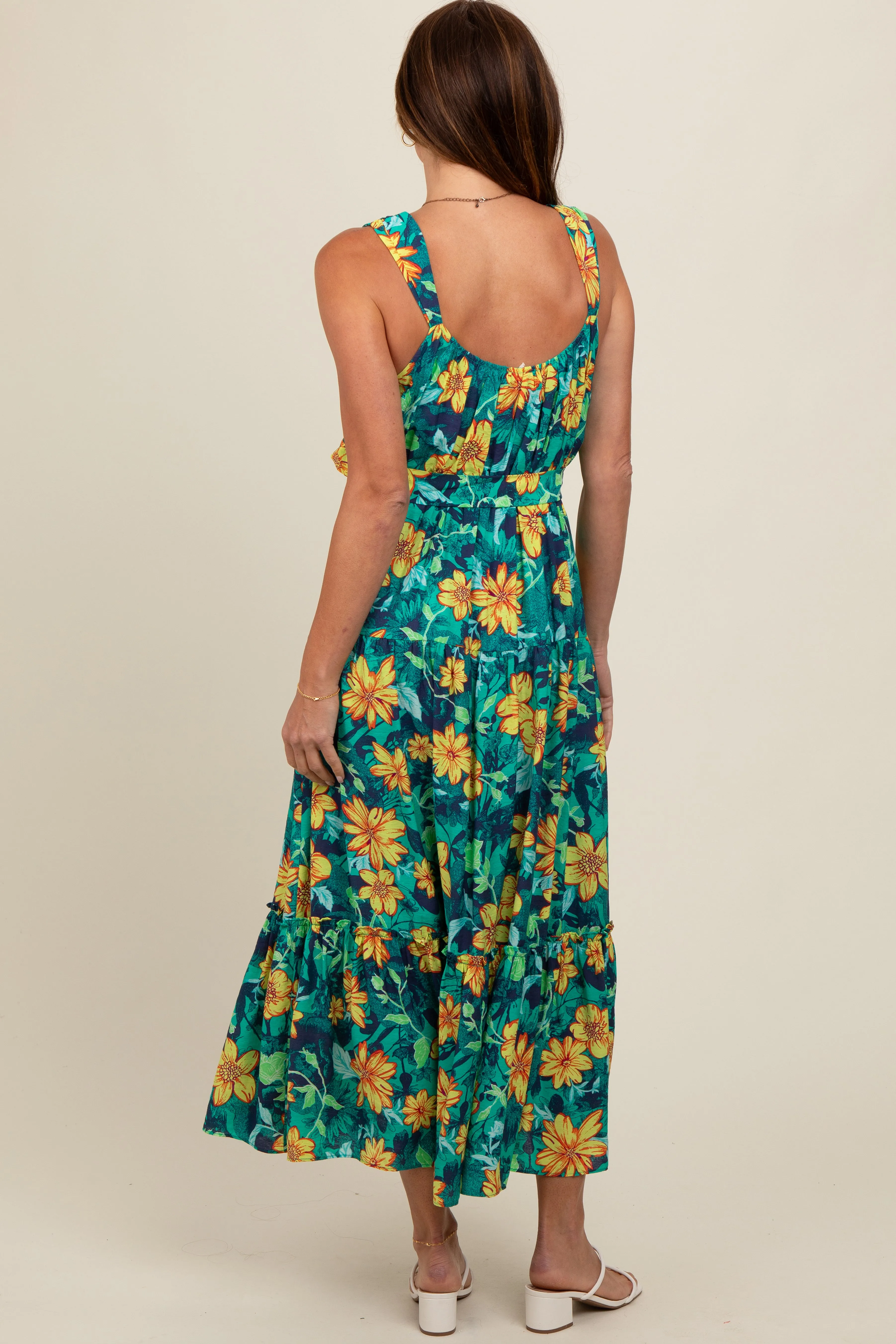 Yellow Floral Tiered Sash Tie Midi Dress sold by Pinkblush product image thumbnail 4