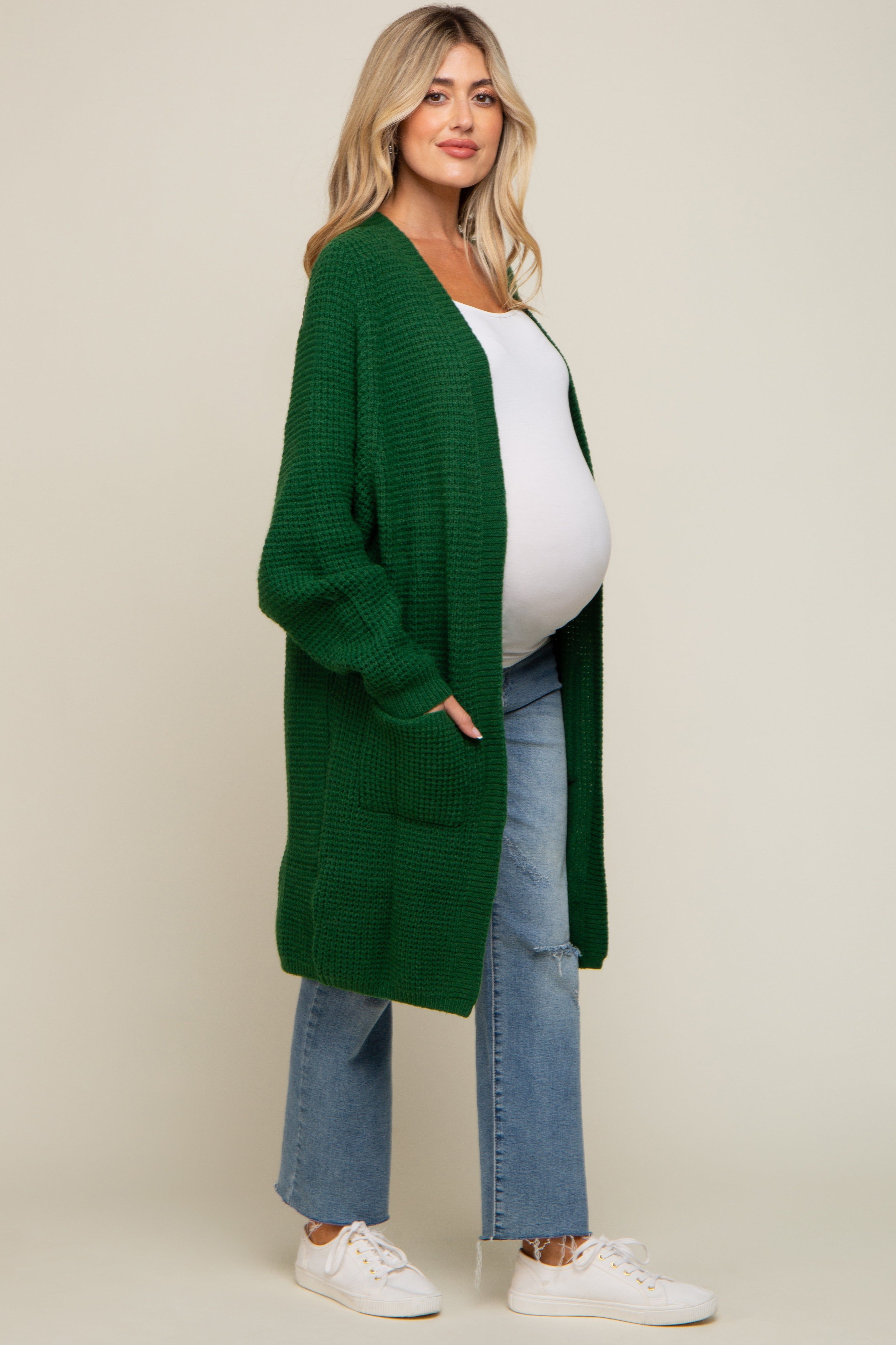Forest Green Chunky Waffle Knit Maternity Cardigan sold by Pinkblush product image thumbnail 2