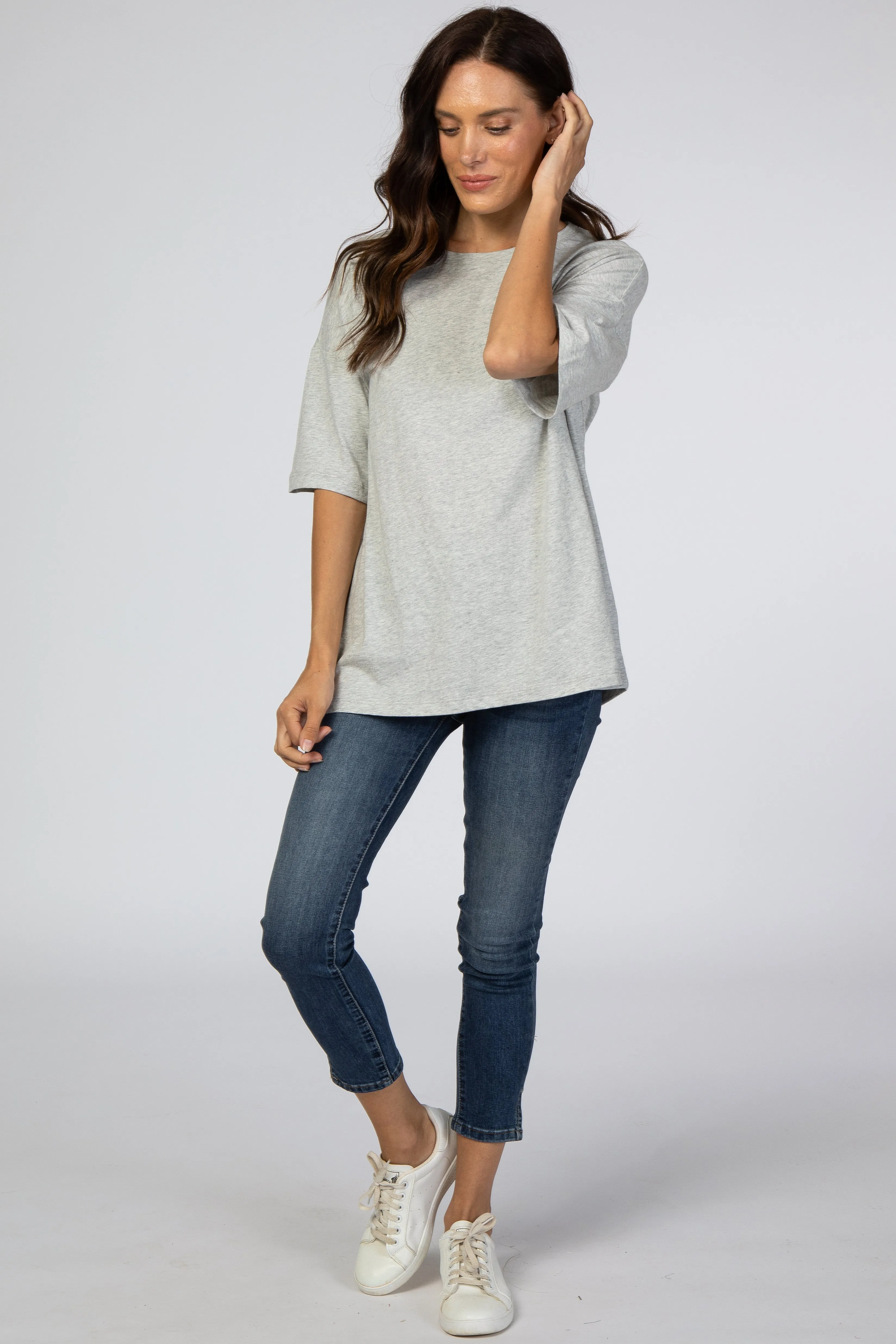 Heather Grey Basic Short Sleeve Tee sold by Pinkblush product image thumbnail 4